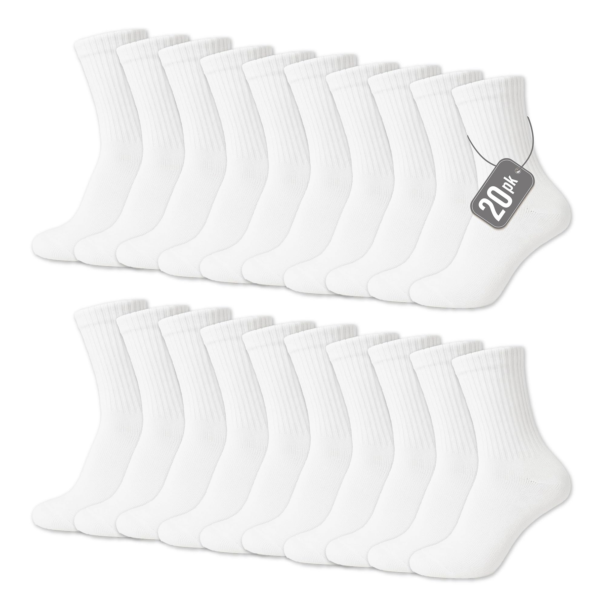 The Essentials Wardrobe Men's White 20 Pack Terry Sports Socks - Uk 6-8.5/Eu 39-42.5