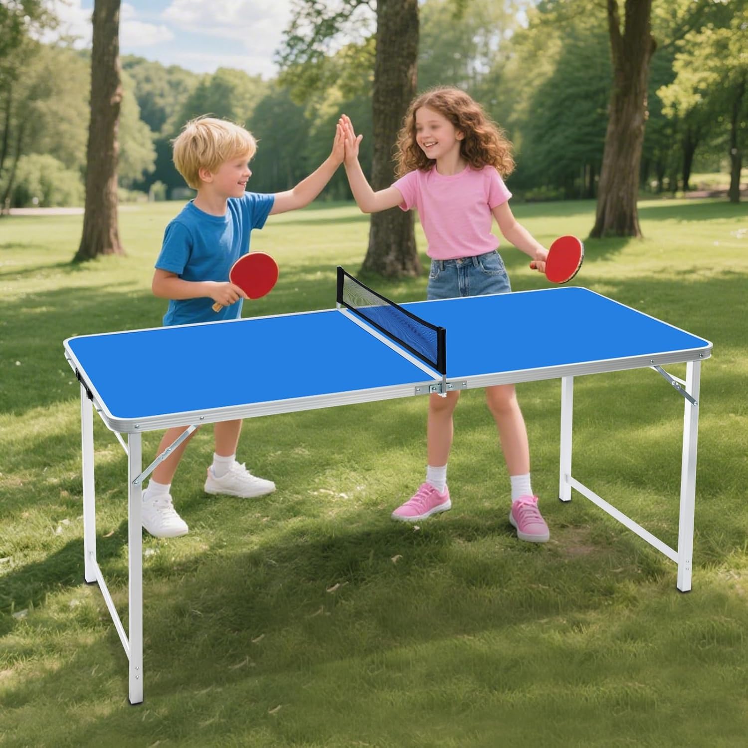 Tavolo da Ping Pong Portatile Pieghevole per Esterno Tavolo da Ping-Pong con 2 Racchette e 3 Palline, per Casa, Sala Divertimento, Scuola, Esterno, Interno