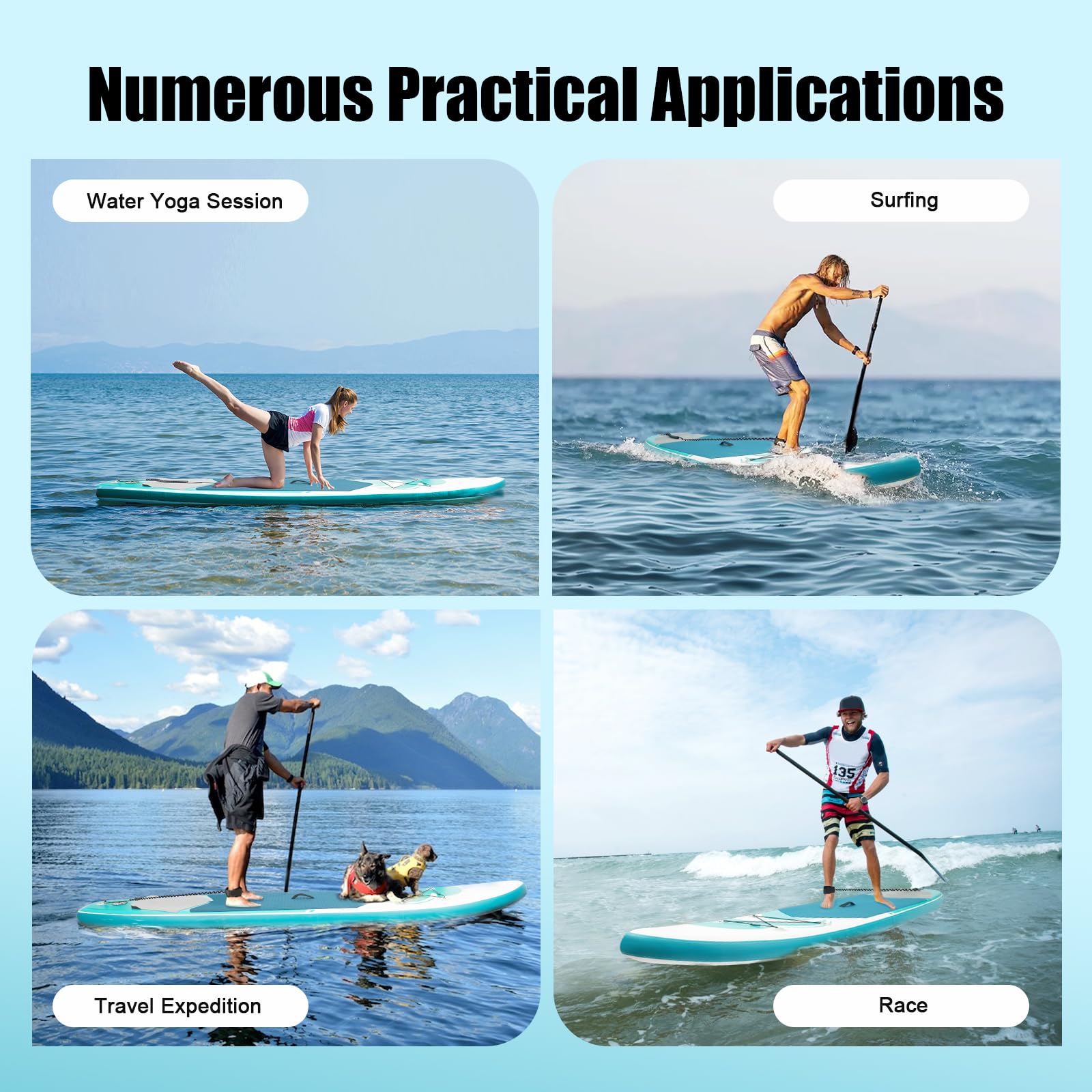 Tabla de surf hinchable de pie para remo, juego de tabla de surf para remo, adecuada para adultos y jóvenes, incluye remo, bomba, mochila, leash, hasta 150 kg