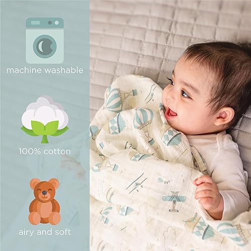 Miniatura 6 de Stephen Joseph, Manta de muselina para bebés niñas y niños, manta de recepción para recién nacidos, 100% algodón, envoltura para envolver al bebé,