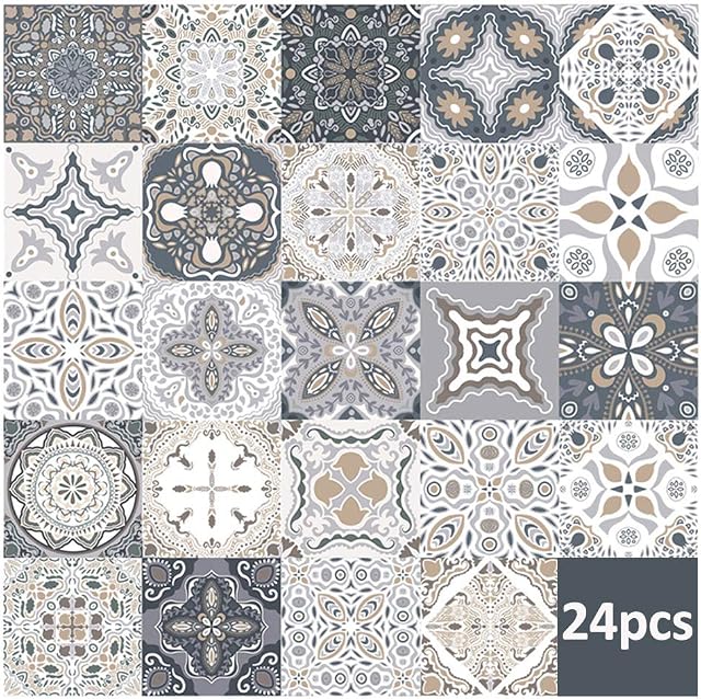 RASHION 24pcs Wall Tile Stickers - Tile Decals Sticker for Kitchen Living Room Bathroom Home Decor Self-Adhesive (10 * 10CM/3.9*3.9)