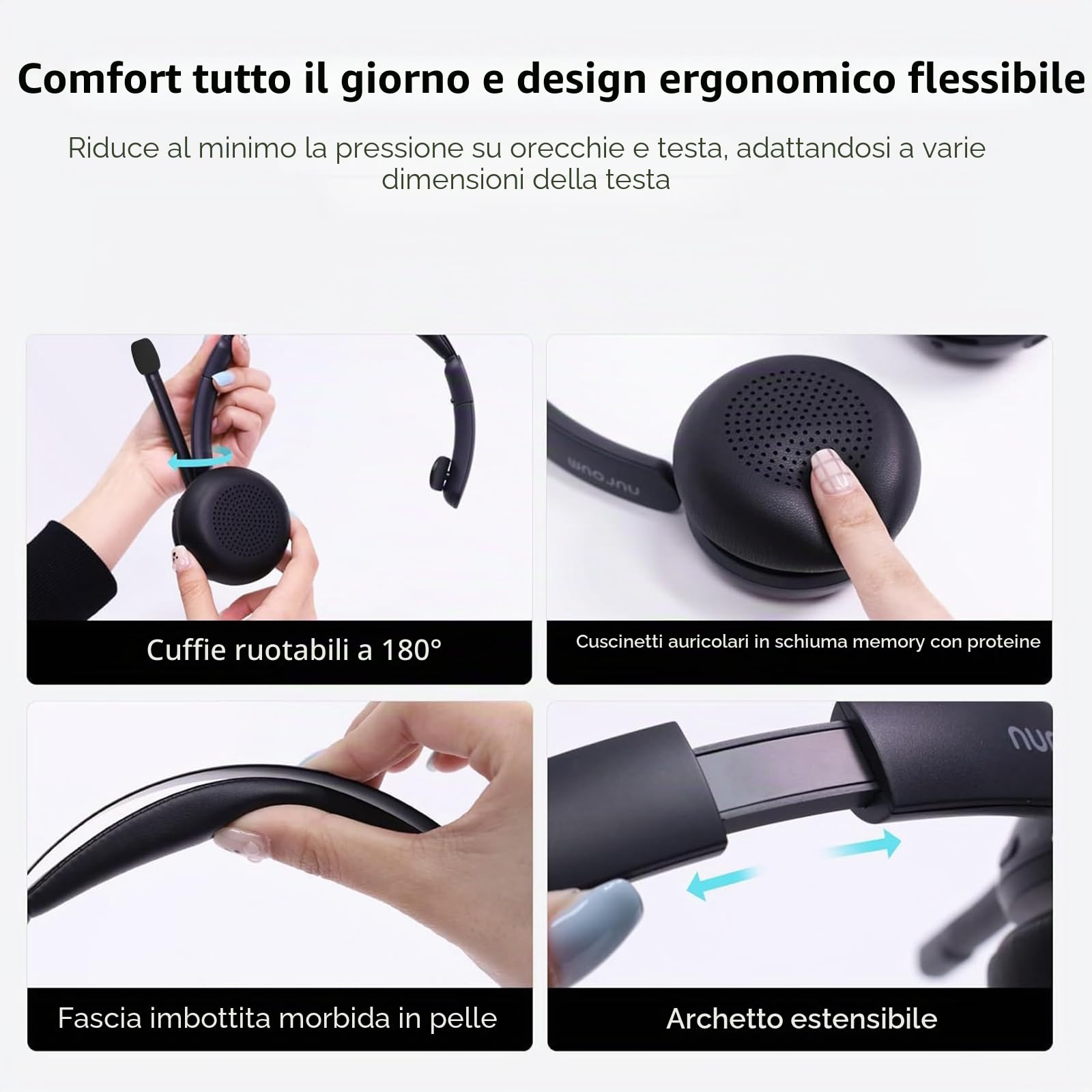 Nuroum HP31S(3rd Gen) Cuffie con Microfono Bluetooth,Cuffie Wireless ENC a Cancellazione di Rumore,Stazione di Ricarica, USB-A&C/Bluetooth 5.4/Dongle, 45H per Cuffie Call Center/Lavoro/Camion/Chiamate