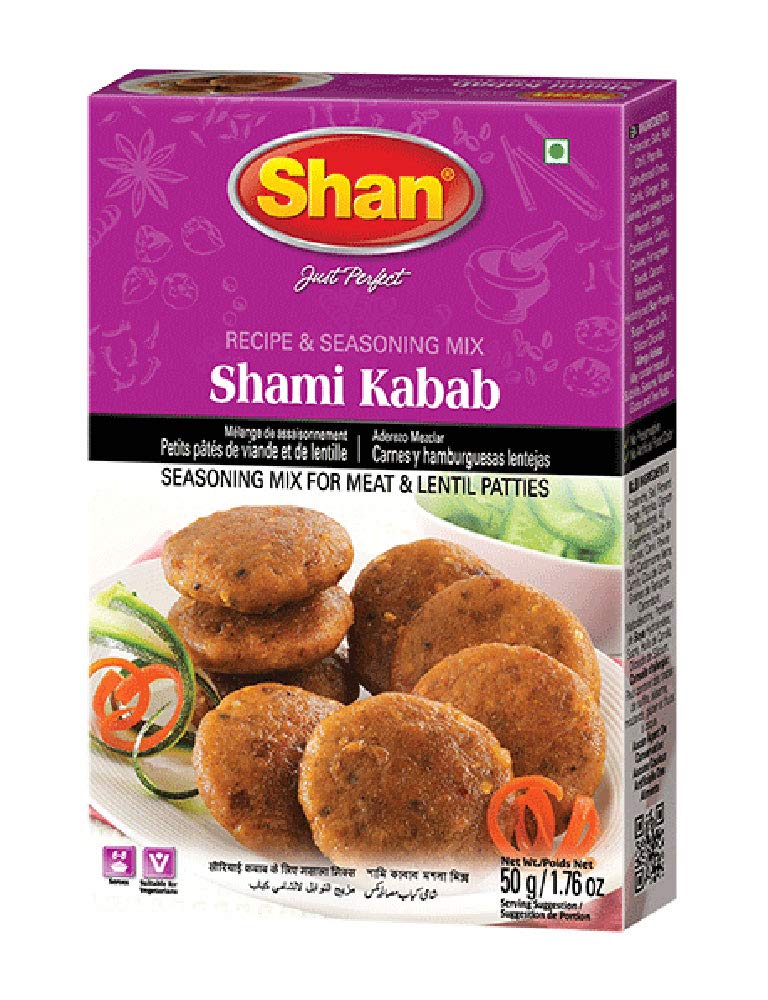 Shan Shami Kabab Recipe and Seasoning Mix 1.76 oz (50g) - Spice Powder for Traditional Meat & Lentil Patties - Suitable for Vegetarians - Airtight Bag in a Box (Pack of 24)