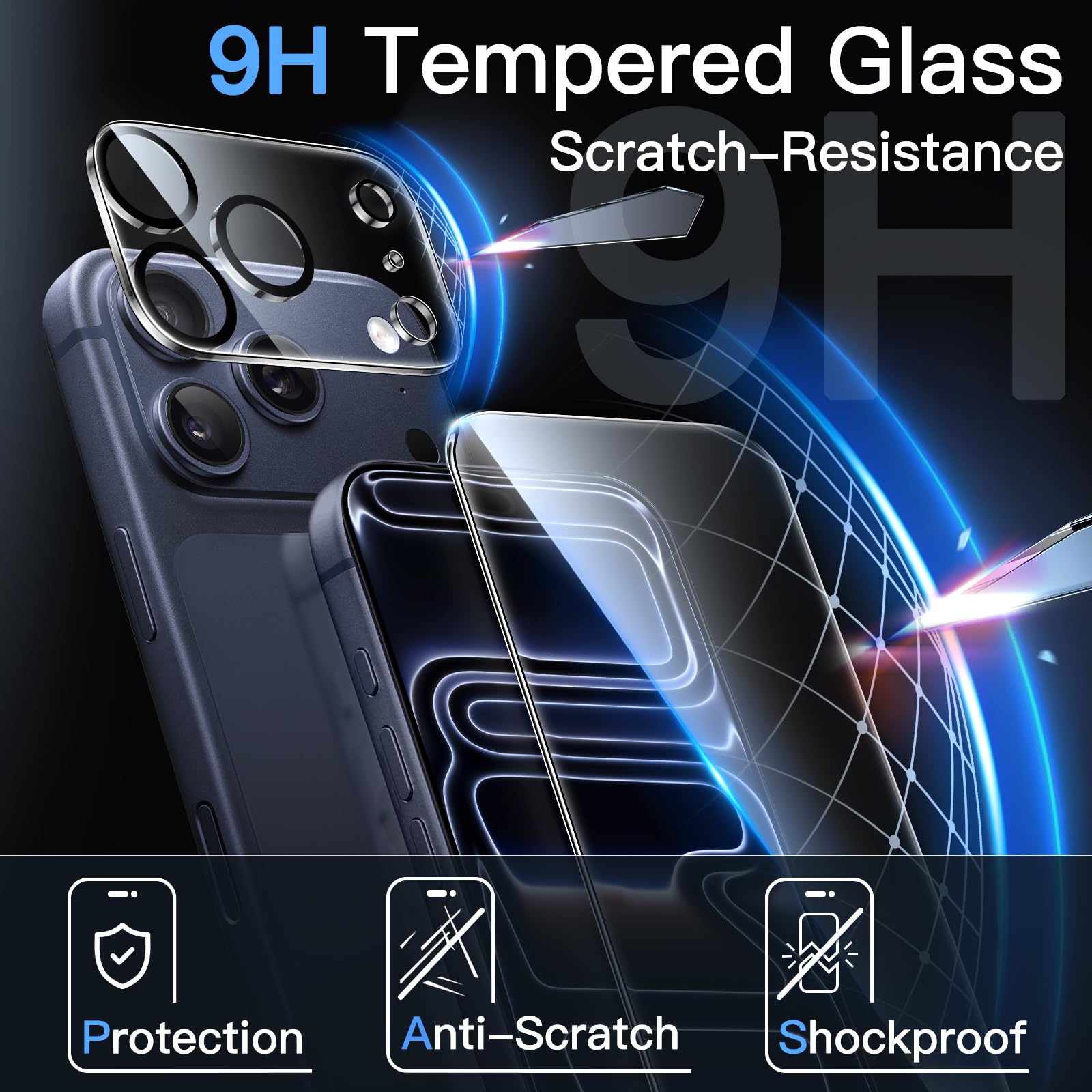 JETech Pellicola Protettiva per iPhone 17 Pro 6,3 Pollici con Protezione Obiettivo Fotocamera, Strumento Installazione Facile, 9H Durezza Vetro Temperato Film, HD Chiaro, Pacco da 2 Ciascuno