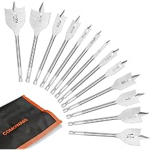 COMOWARE 13 Pcs Spade Drill Bit Set - Paddle Flat Bits Set for Woodworking, Hex Shank, Carbon Sreel, 1/4"-1-1/2", Portable Nylon Storage Holder