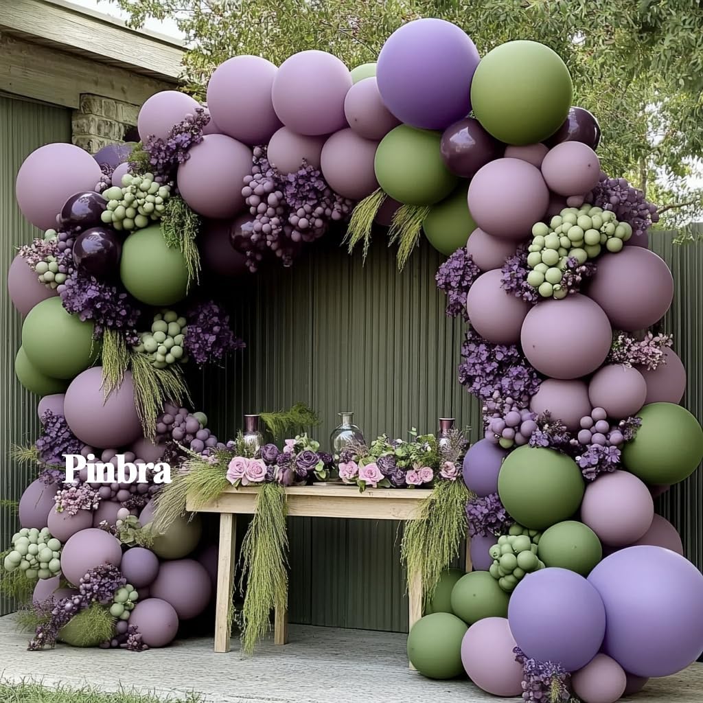 Dusty Purple Green Balloon Garland Double Stuffed Lavender Light Mist Green Pastel Balloon Arch Kit with Lilac Color for Baby Shower Birthday Wedding Flower Party Decoration