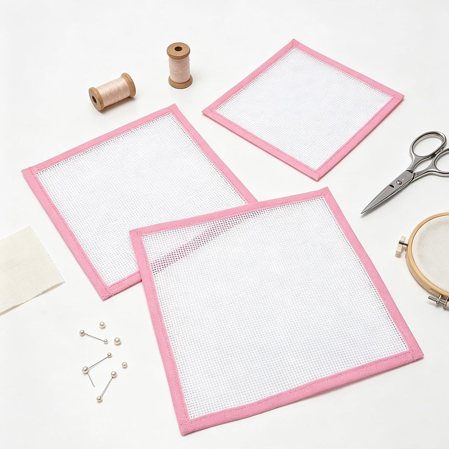 3 Pcs Blank Bound Needlepoint Canvas, Blank Canvas Set, Stitch Mono Blank Fabric with Pre-Cut Bound Edges, DIY Unprinted Canvas for Cross Stitch, Needlepoint Projects, Art Decoration (18CT)