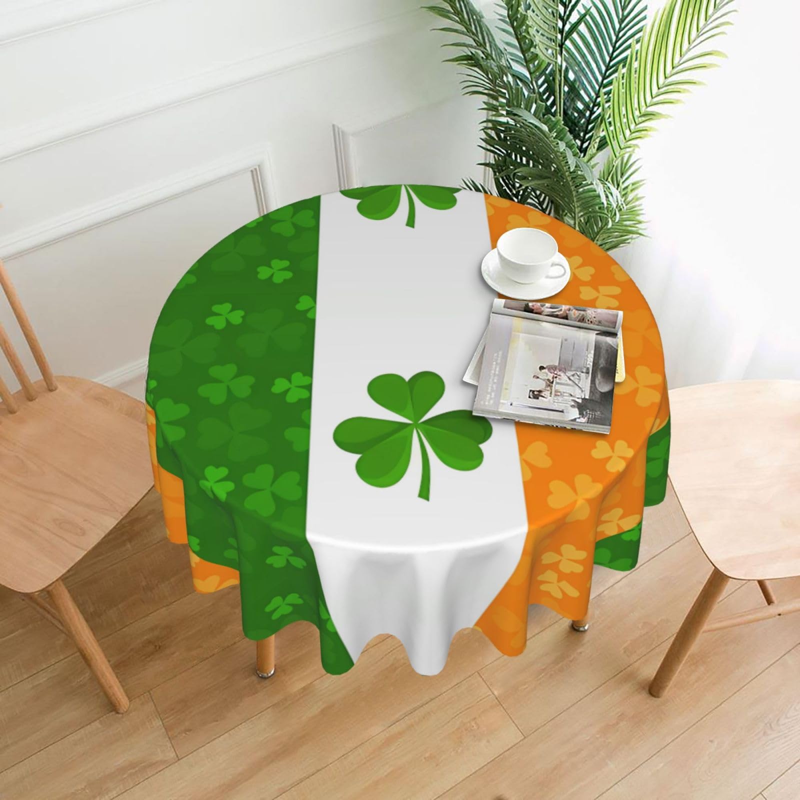 WHJSSF irish flag Prints Round Decorative Table Throw 60 Inch – Waterproof Table Cover for Dining, Coffee Tables, and Outdoor Events