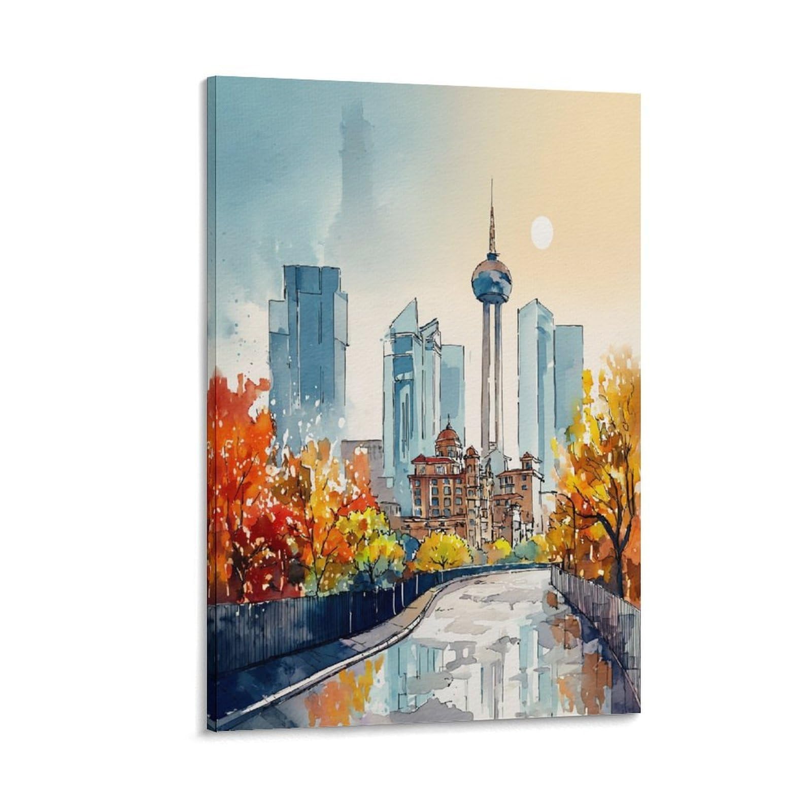 XWYMXZ Dallas Watercolor Painting Texas Cityscape Posters 24x36inch(60x90cm) Vintage Watercolor Canvas Art