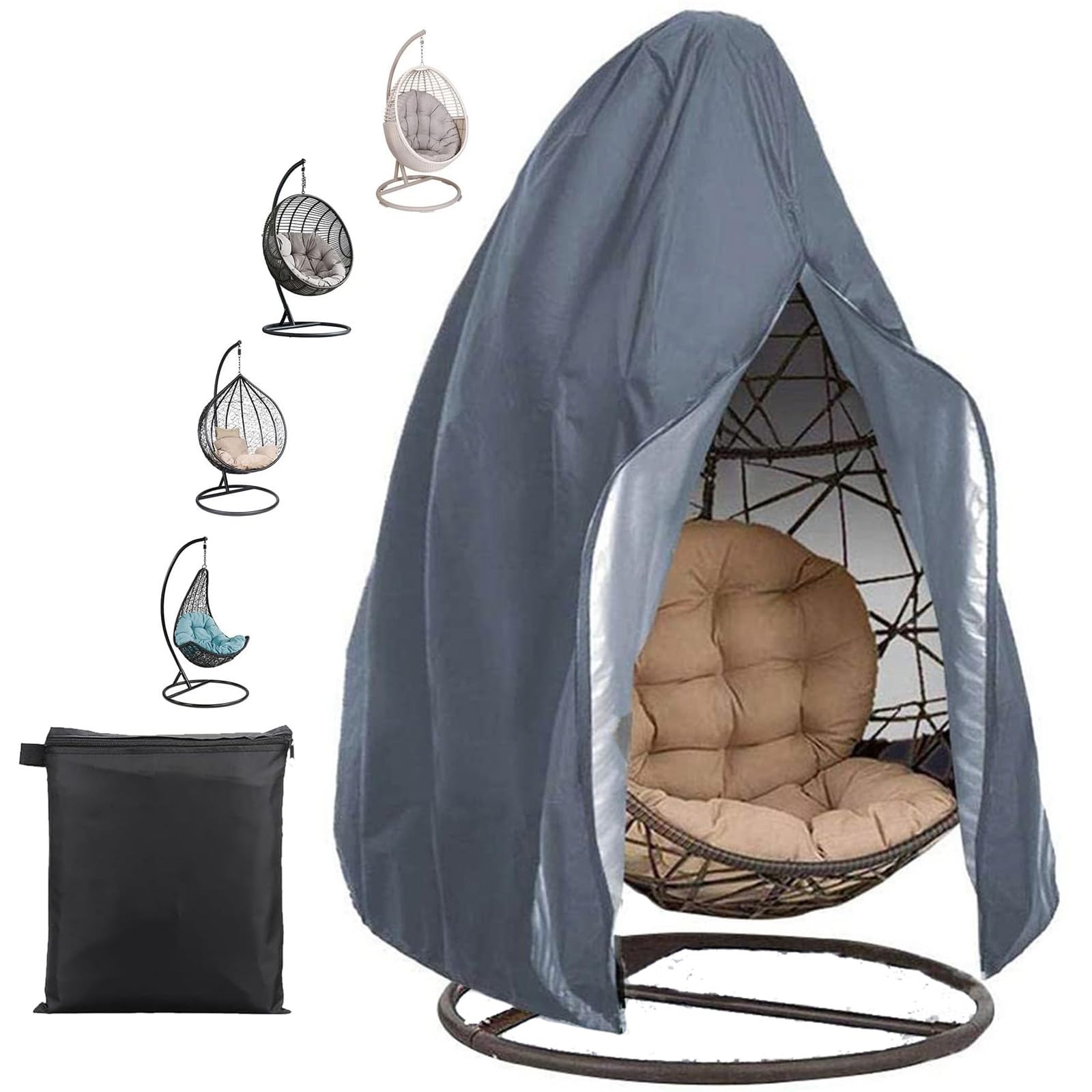 FANSU Egg Chair Cover Waterproof Dustproof, Outdoor Single Double Seat Cocoon Swing Patio Hanging Egg Chair Cover with Zipper, Veranda Garden Egg Chairs Swing Seat Covers (Grey,91x79 in)
