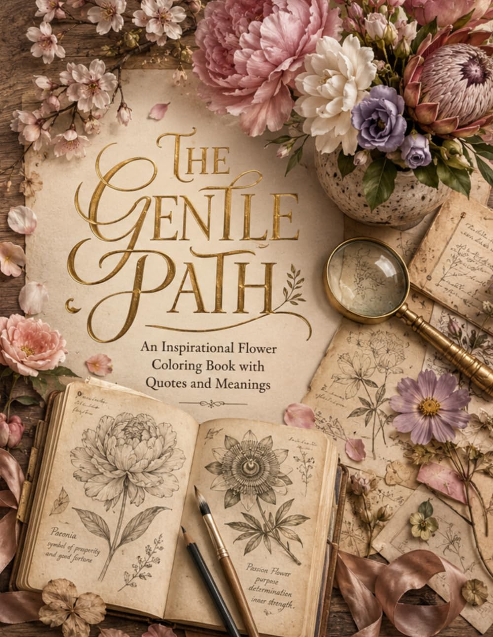 The Gentle Path: An Inspirational Flower Coloring Book with Quotes and Meanings (The Gentle Moments Collection)