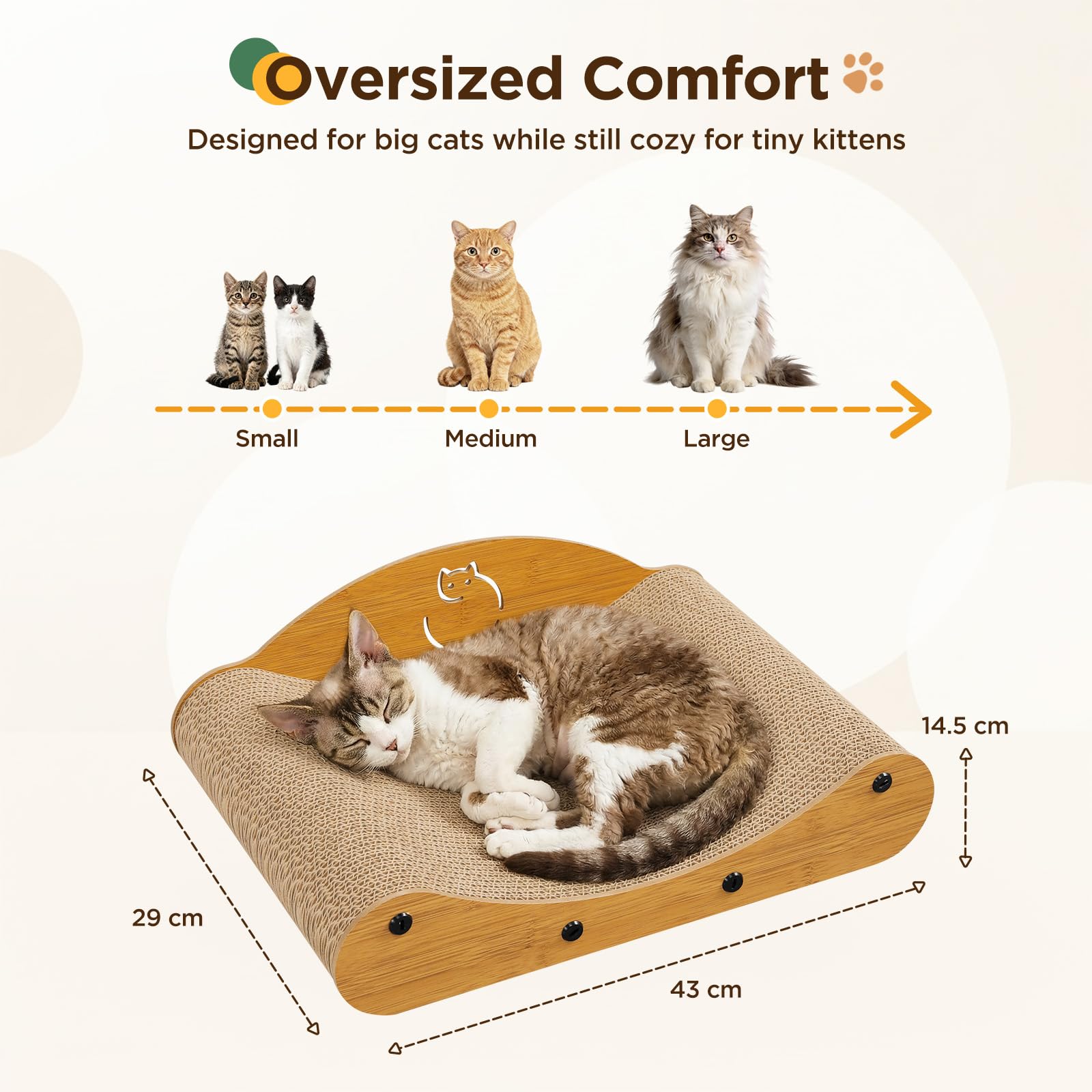 Gimars Griffoir pour Chat Compact 43 cm, Design Canapé Moderne en Carton Ondulé Renforcé avec Support Arrière en Bois - Idéal Petits Espaces & Appartements, Naturel