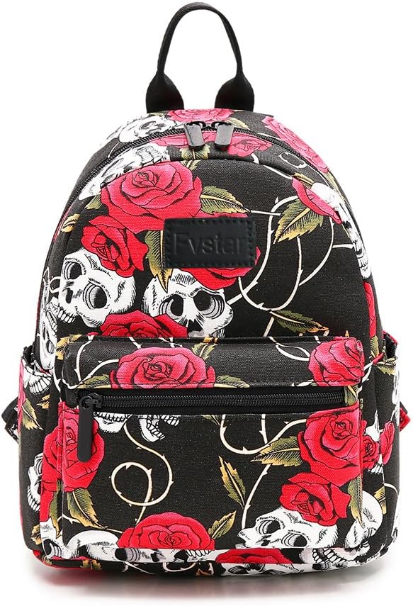 Skull Girls Backpack Purse Mini Women Backpack Teens School Satchel Cute Lightweight Purse Casual Outdoor Travel Daypack for Birthday Gifts