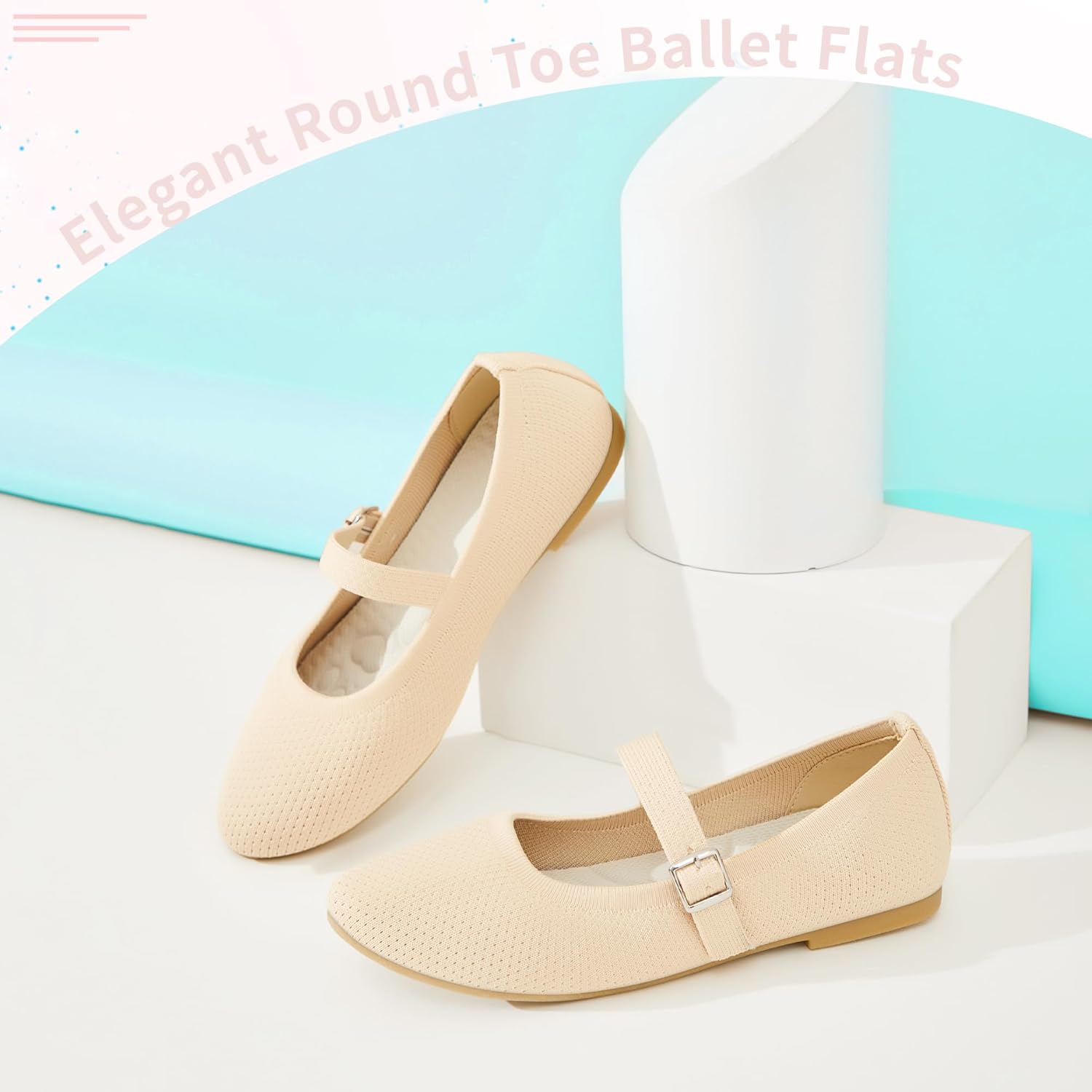 AISFAES Women Knit Mary Jane Flats Breathable Mesh Strap Ballet Flats Soft Round Toe Washable Ballet Shoes Stylish Business Casual Dress Flats - Image 7