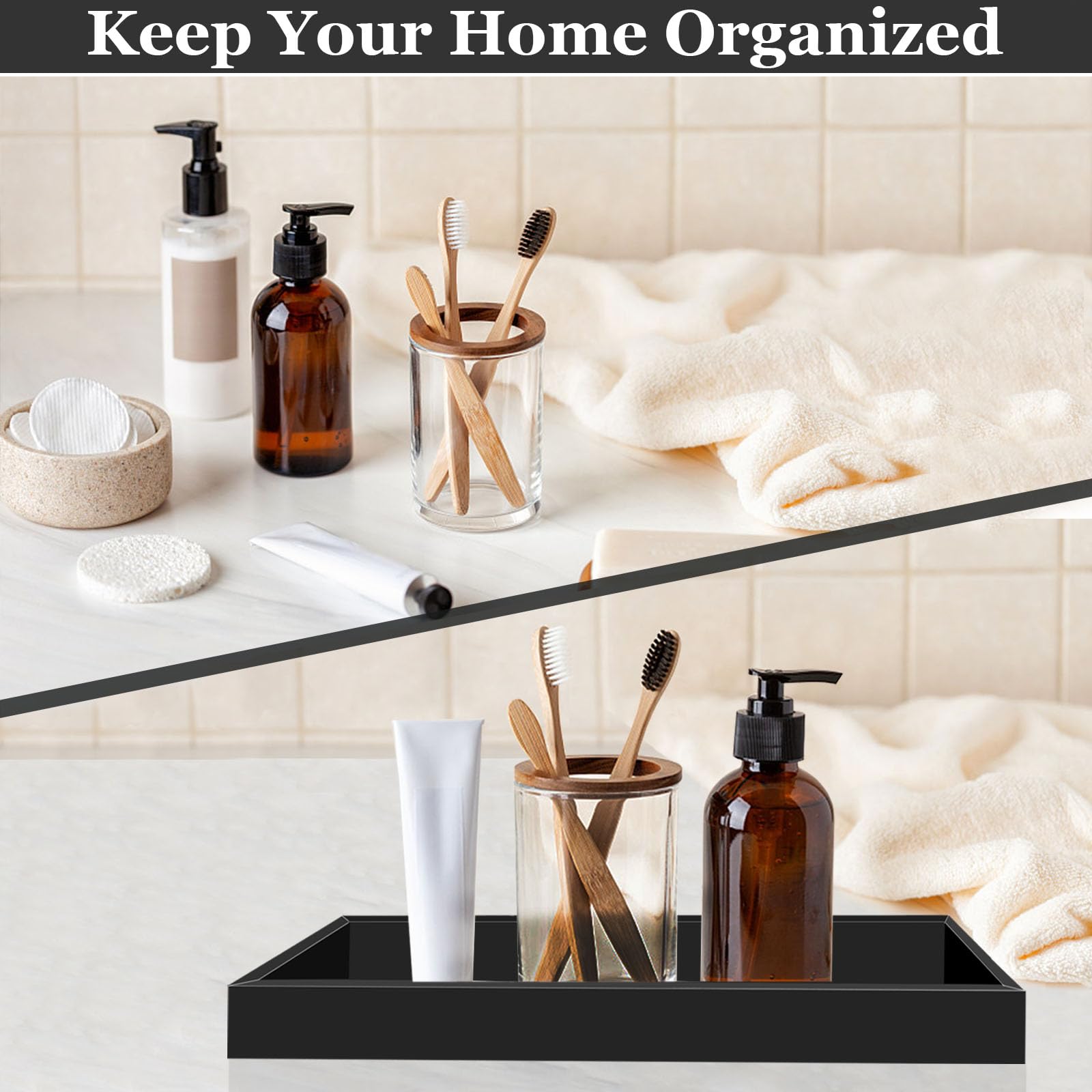 Bandeja de tocador de madera, organizador de encimera de baño, bandeja decorativa para decoración del hogar, 11 pulgadas de largo x 4.9 pulgadas de ancho x 1 pulgadas de alto 4