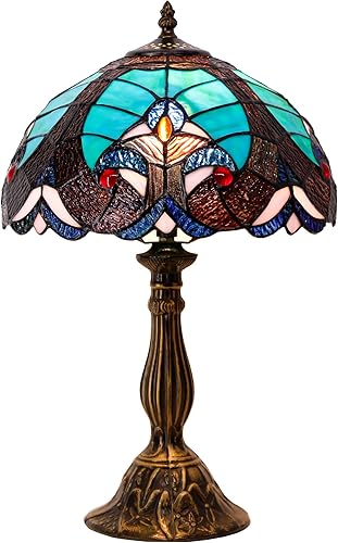 WERFACTORY Tiffany - Lámpara de estilo verde de enlace con vitrales, lámpara de mesa de noche de 12 x 12 x 18 pulgadas, decoración de mesita de