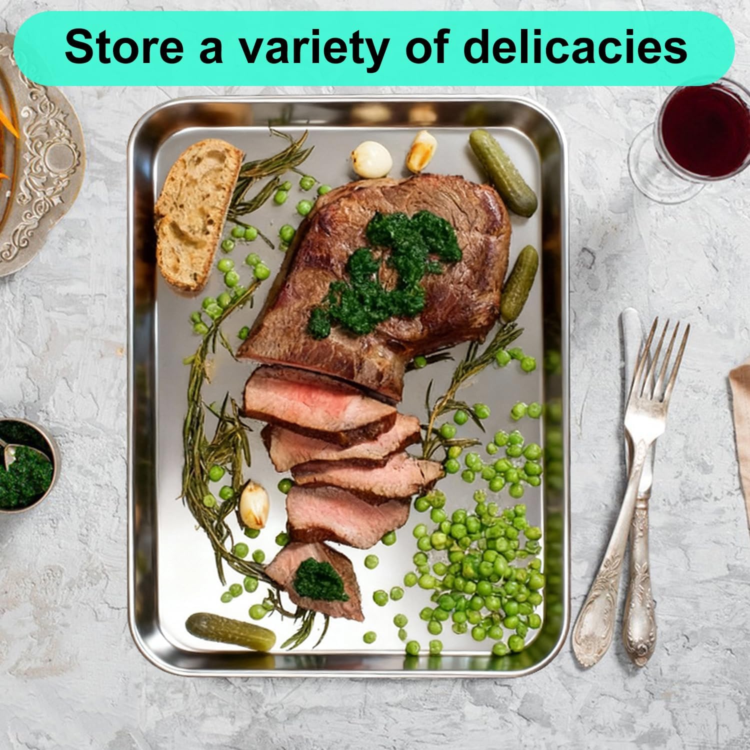 8 PCS 12 Inch Stainless Steel Baking Sheet Pan, 12x9.45x1 Inch Stainless Steel Cookie Trays, Toaster Oven Pan for Baking & Roasting - Image 6