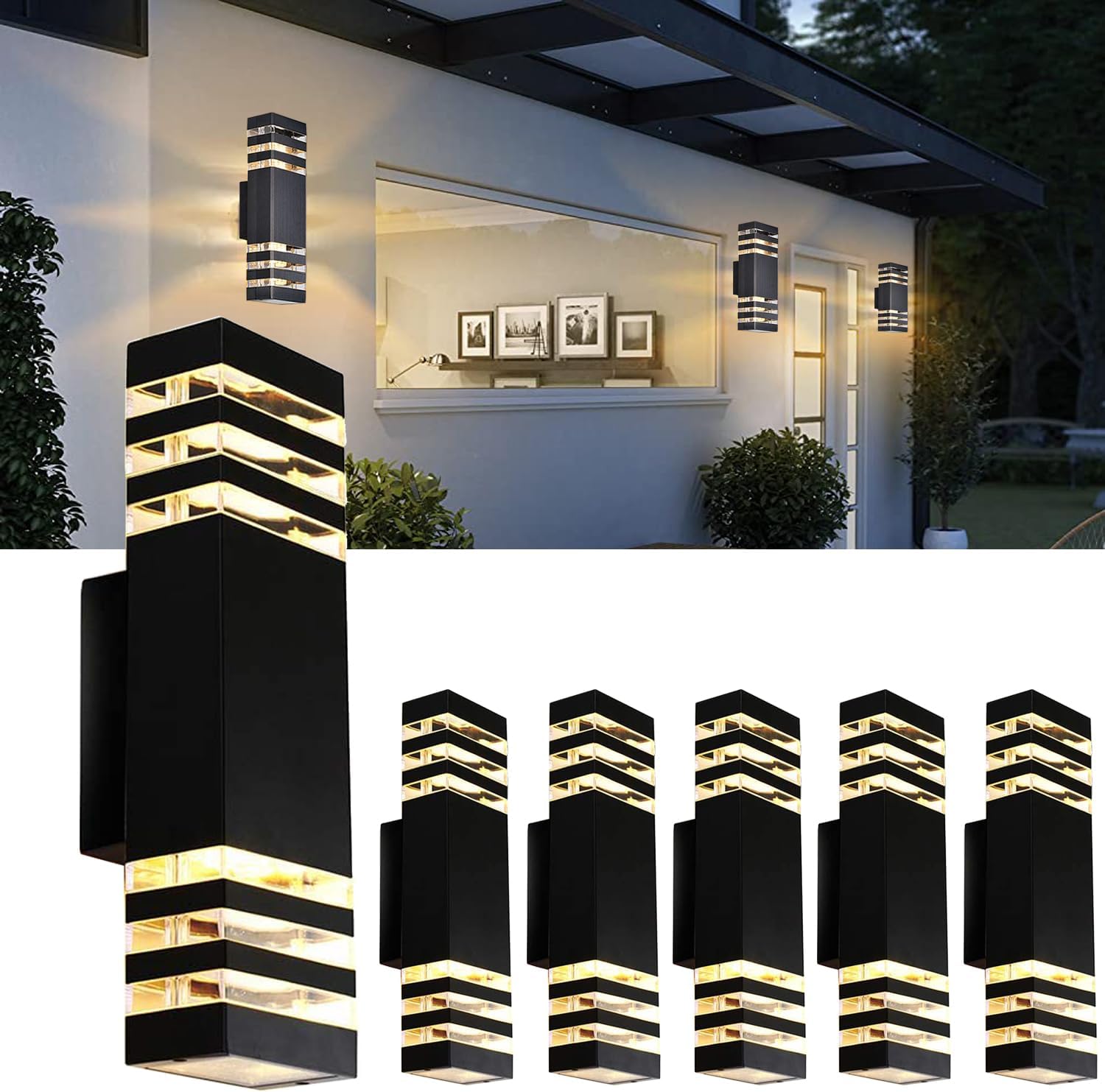 6Pack 15inch Outdoor LED Wall Lights,4000K Day White Outdoor 18W Wall Light Aluminum Body Waterproof IP65 led Porch Light for House Patio Garage Garden.(No Sensor)
