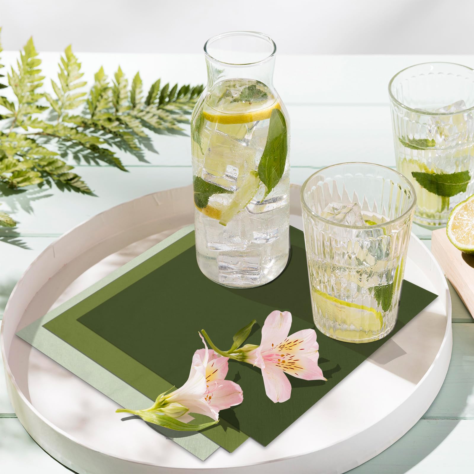 Serviettes Anniversaire 60 Ans | Design Eucalyptus Vert | Lot De 60 Serviettes 33x33 Cm | Papier Double épaisseur