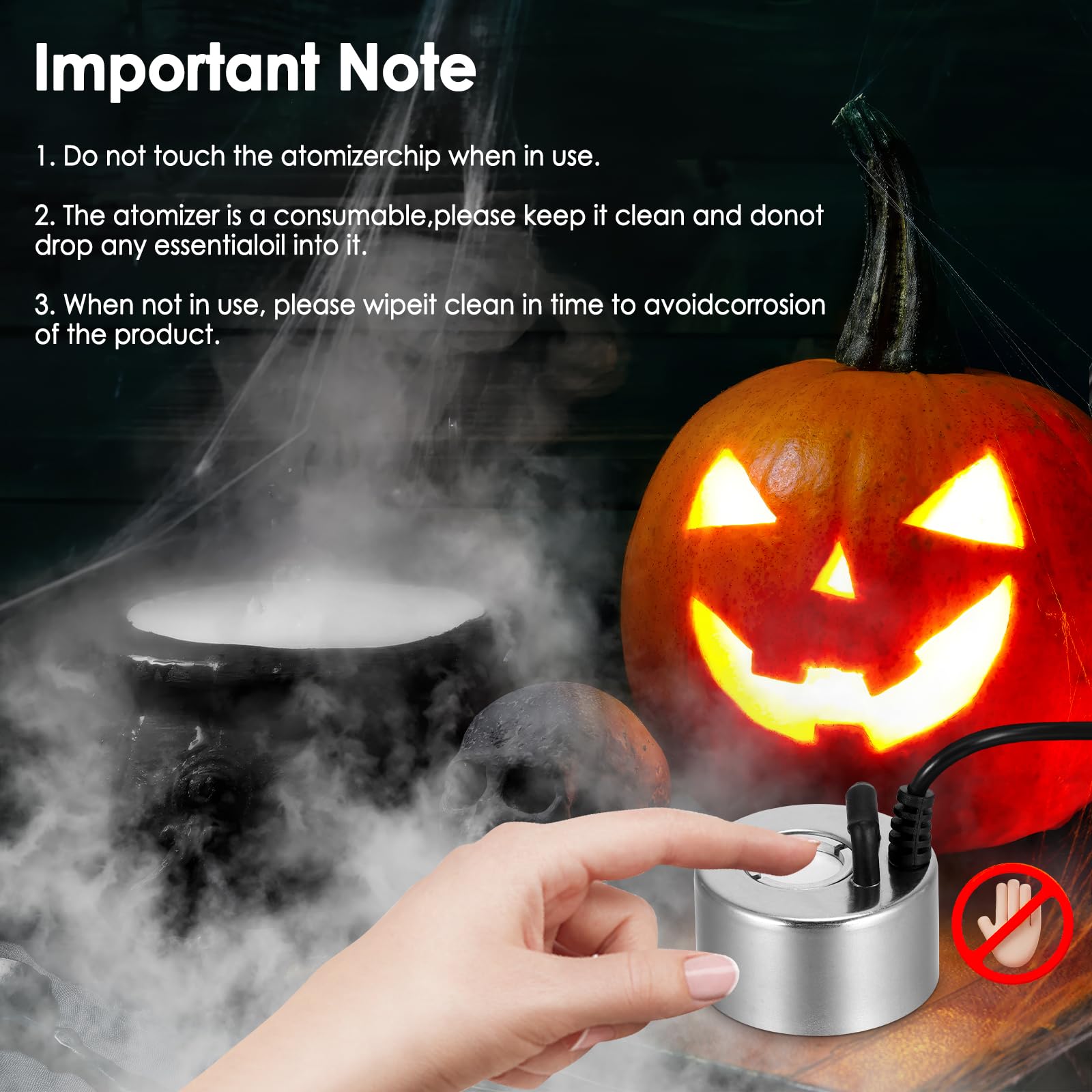 Nebulizzatore ad ultrasuoni, 350 ml/h, nebulizzatore a ultrasuoni, per fontana, stagno, acquario, giardino, rockery, Halloween Pumpkin e vaso da strega