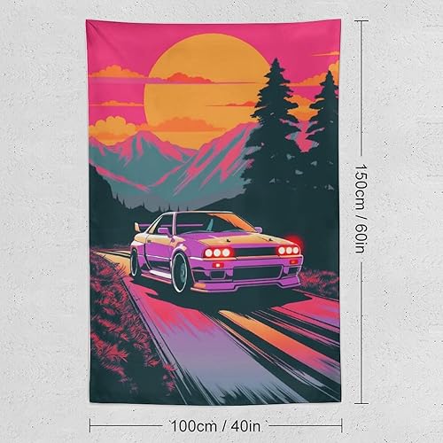 Miniatura 2 de josnmre R32 Jdm - Tapiz retro de Synthwave para colgar en la pared para dormitorio, arte estético, decoración del hogar, dormitorio, aula, sala de