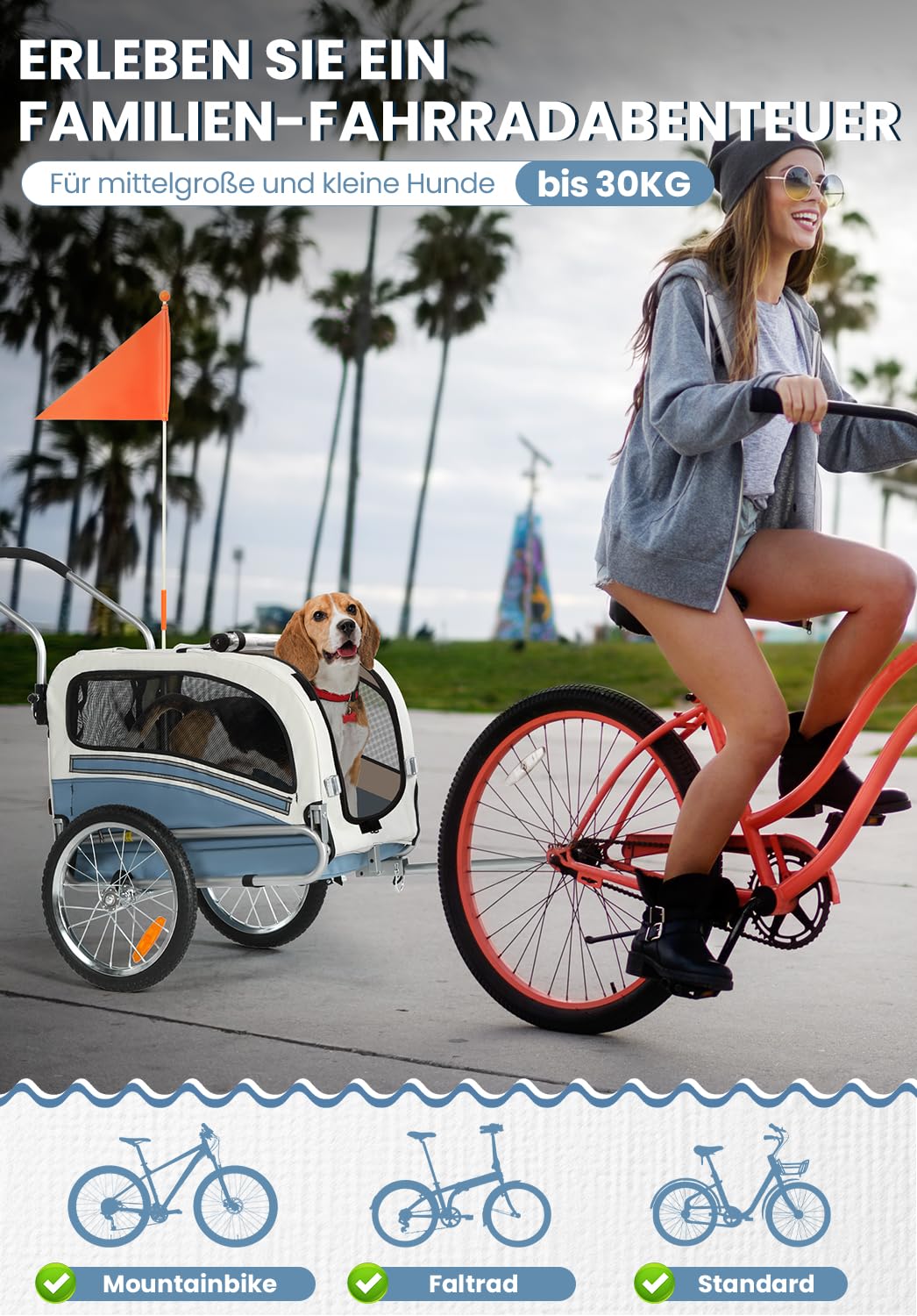 Sepnine Remolque Bicicleta Perros Carro Cochecito para Transporte Mascota 2 en 1 Convertible En Carro para Correr con Barra Y Kit De Footing Azul
