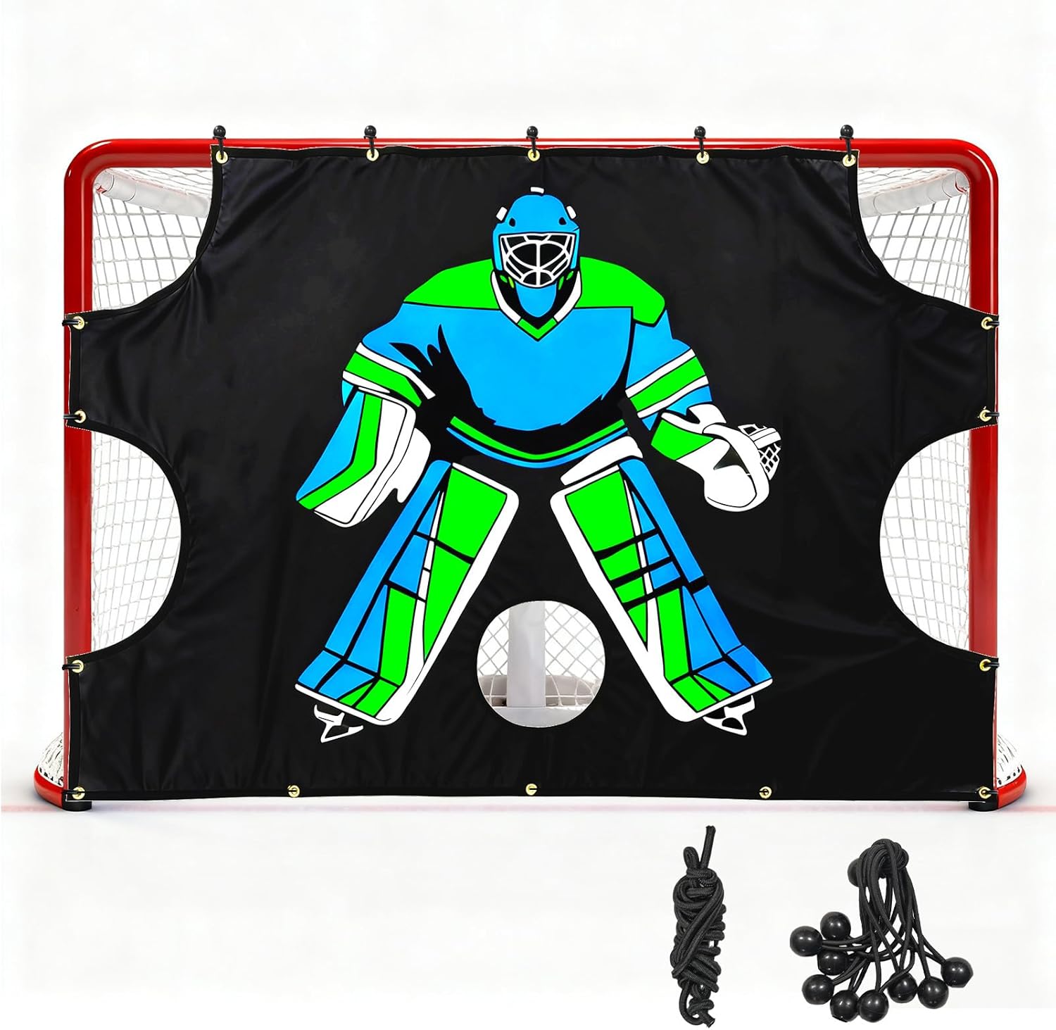 Ice Hockey Training Target - Durable Quick Install PVC Goalie for Shotting Accuracy Skill Development Suit Indoor Outdoor All Weather - for Youth Adults with 5 Hole - 1 Piece