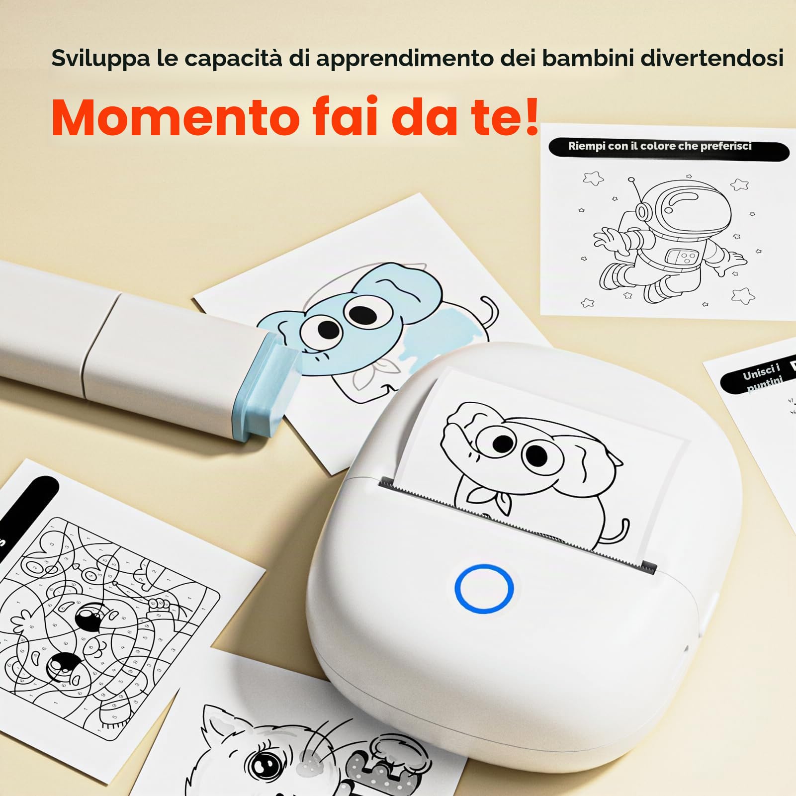 Bisofice C2 Mini Stampante Etichette Adesive, Etichettatrice Termica Portatile Bluetooth Compatibile con Android/iOS, per Ufficio, Casa, negozio - con 11 rotoli carta, bianco