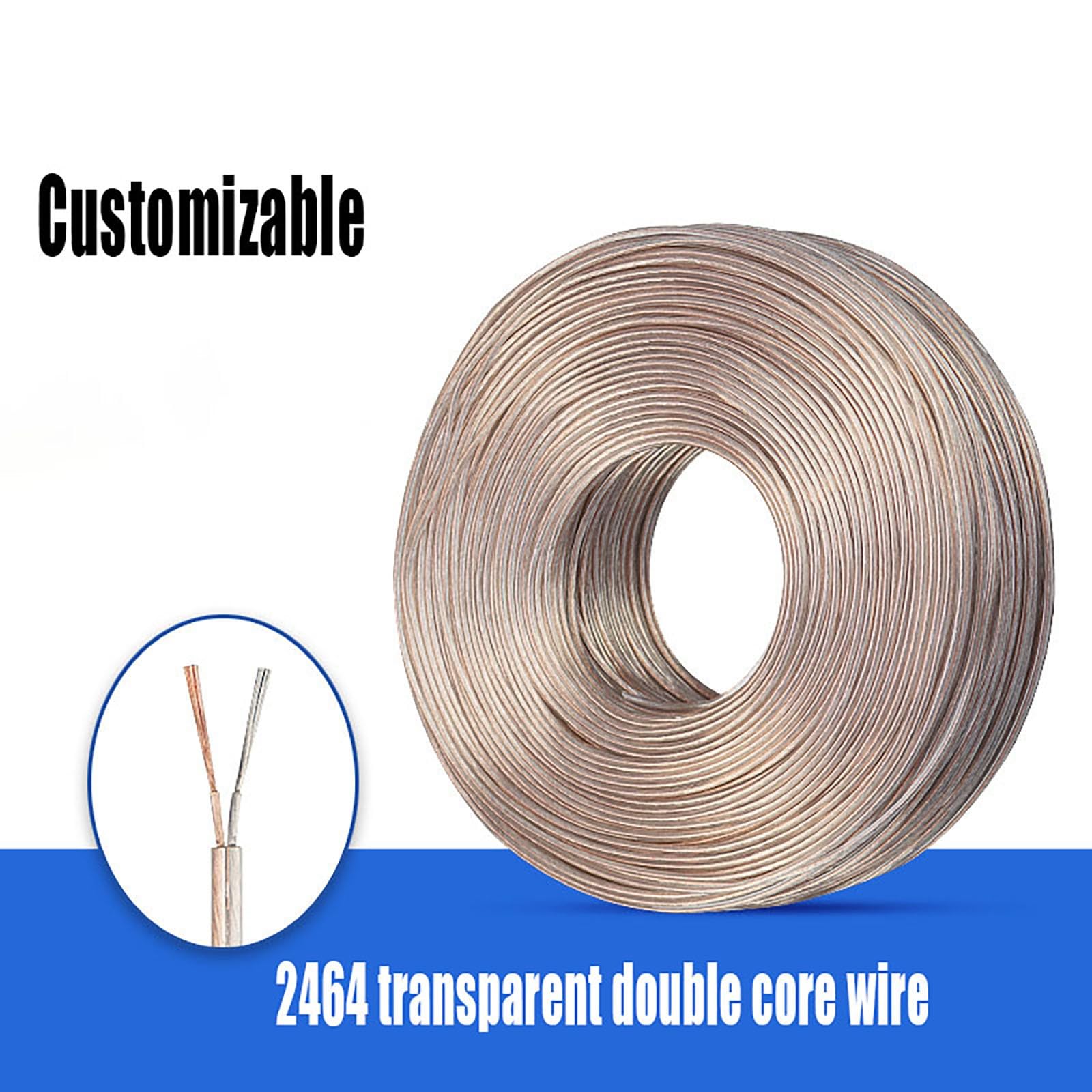 Cable Paralelo Cobre Estannado PVC Transparente UL2464 22/2, 15 Pies, Cable Flexible para Altavoces, Tiras LED, Cable De Extensión Bajo Voltaje 22 AWG 2C(100ft)