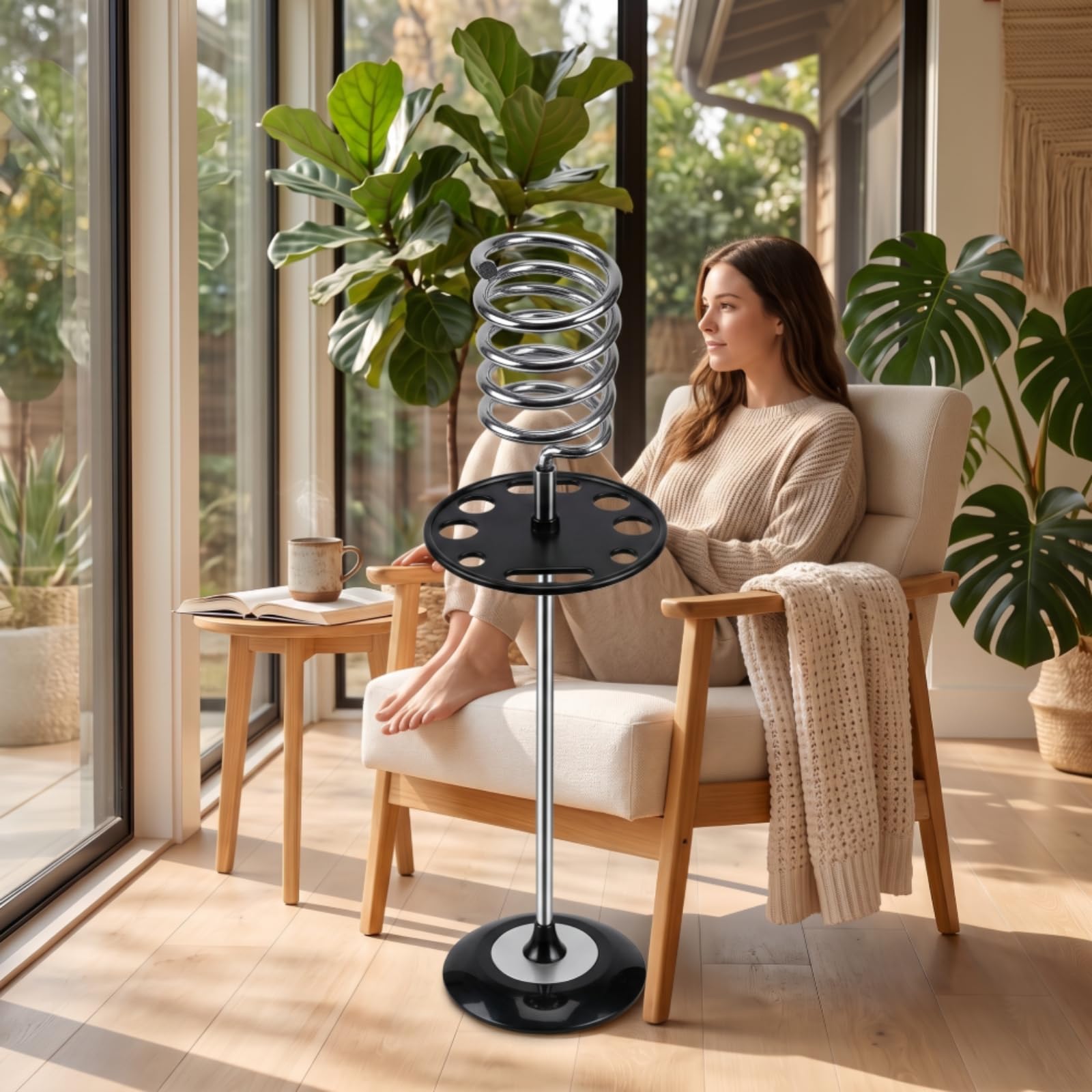 TISHITA Soporte Secador de Pelo Soporte Organizador Montaje de Suelo Soporte de Pie Estructura Estable Soporte en Espiral con Ranuras para Accesorios Adecuado , Azul