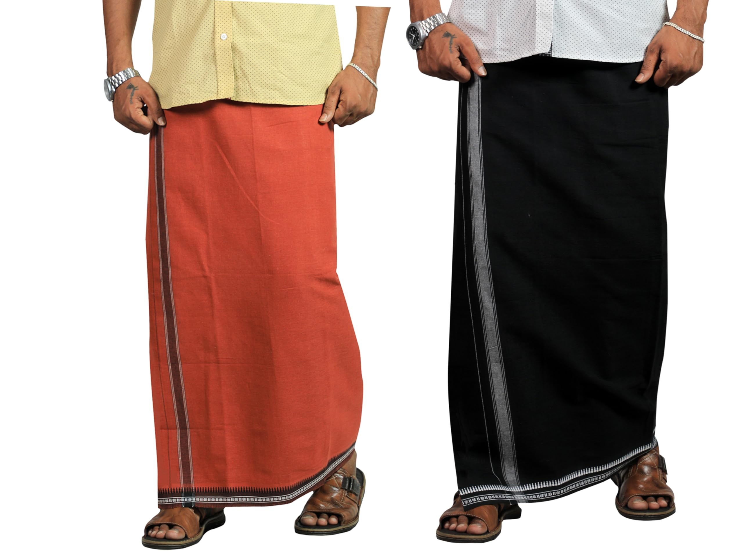 Prakasam Cotton Mens colour Thalapathi border Single dhoti/Size1.28X2.00 mtrs/combo pack of 2 dhoties