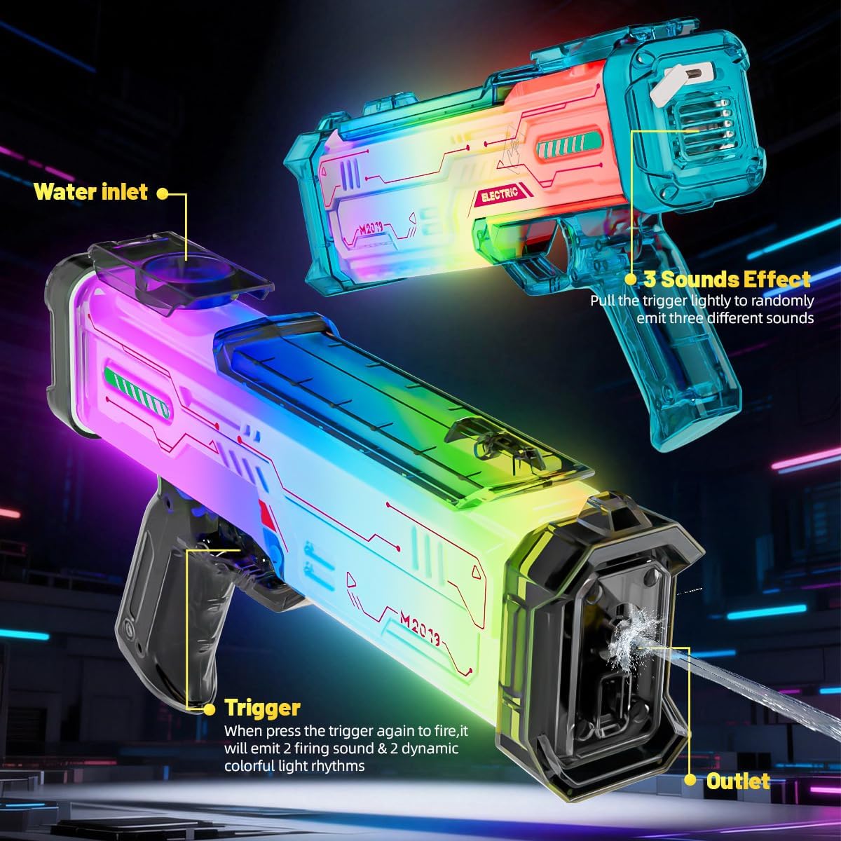 Electric Water Gun Toy, Dynamic Color-Changing Lights, 350ML Water Tank, Volume Control Button, Waterproof Switch, Outdoor Pool, Beach & Backyard Combat – for Kids & Adults