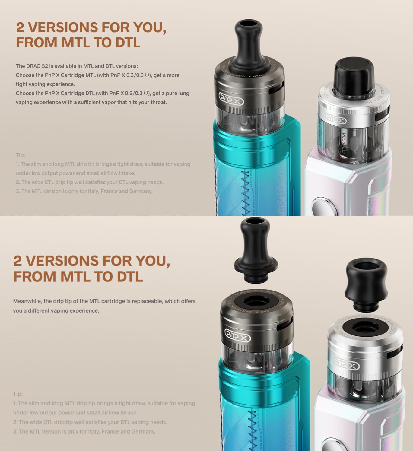 DRAG S2 | VOOPOO Drag S 2 Kit 60W 2500mAh battery + 5ml PNP-X Pod (PNP X  0.2Ω + PNP X 0.3Ω Coil) DTL E-Cigarette Vaporizer