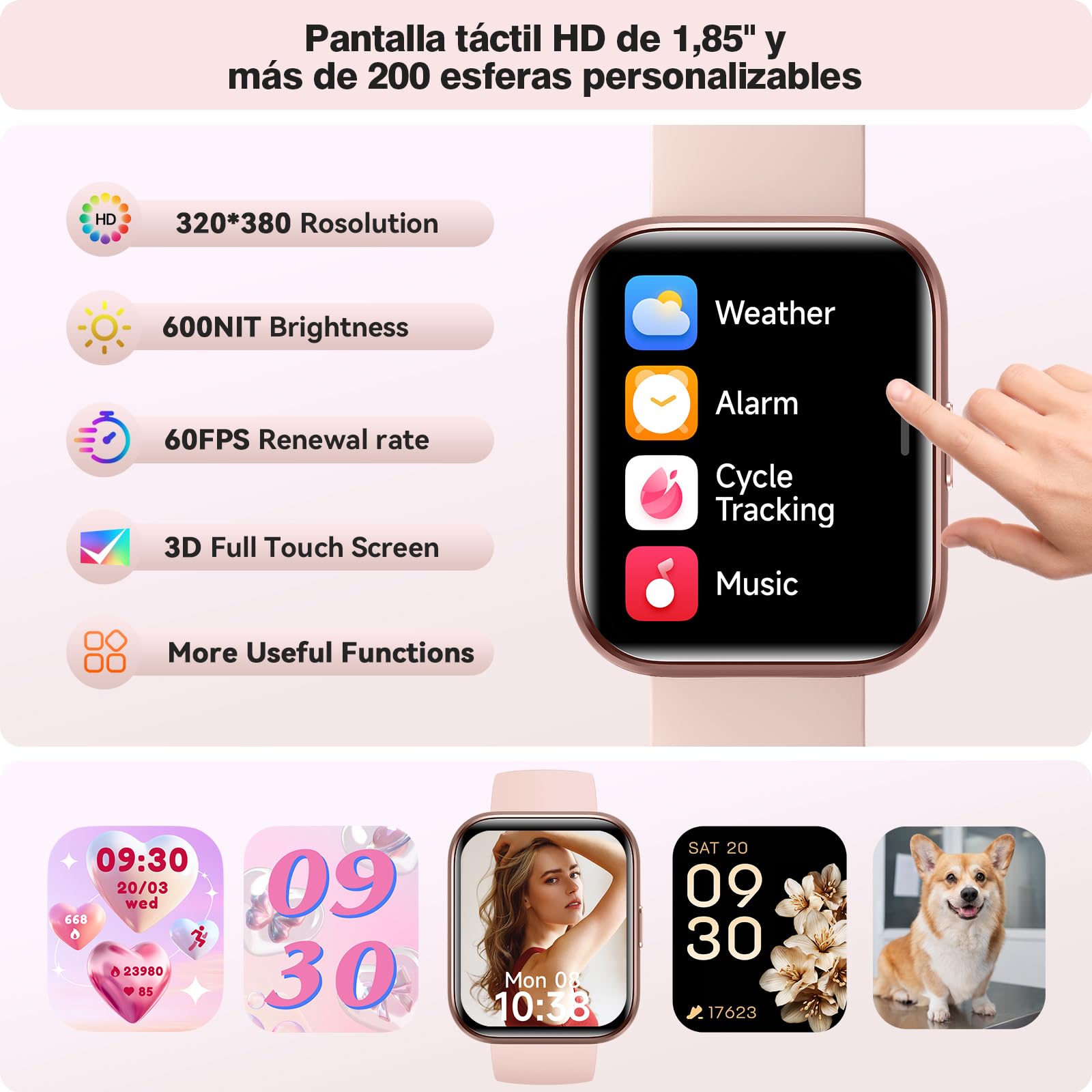 Montre Connectée Femme Smartwatch 1.8" Appel Bluetooth Alexa IP68 Podomètre Calories