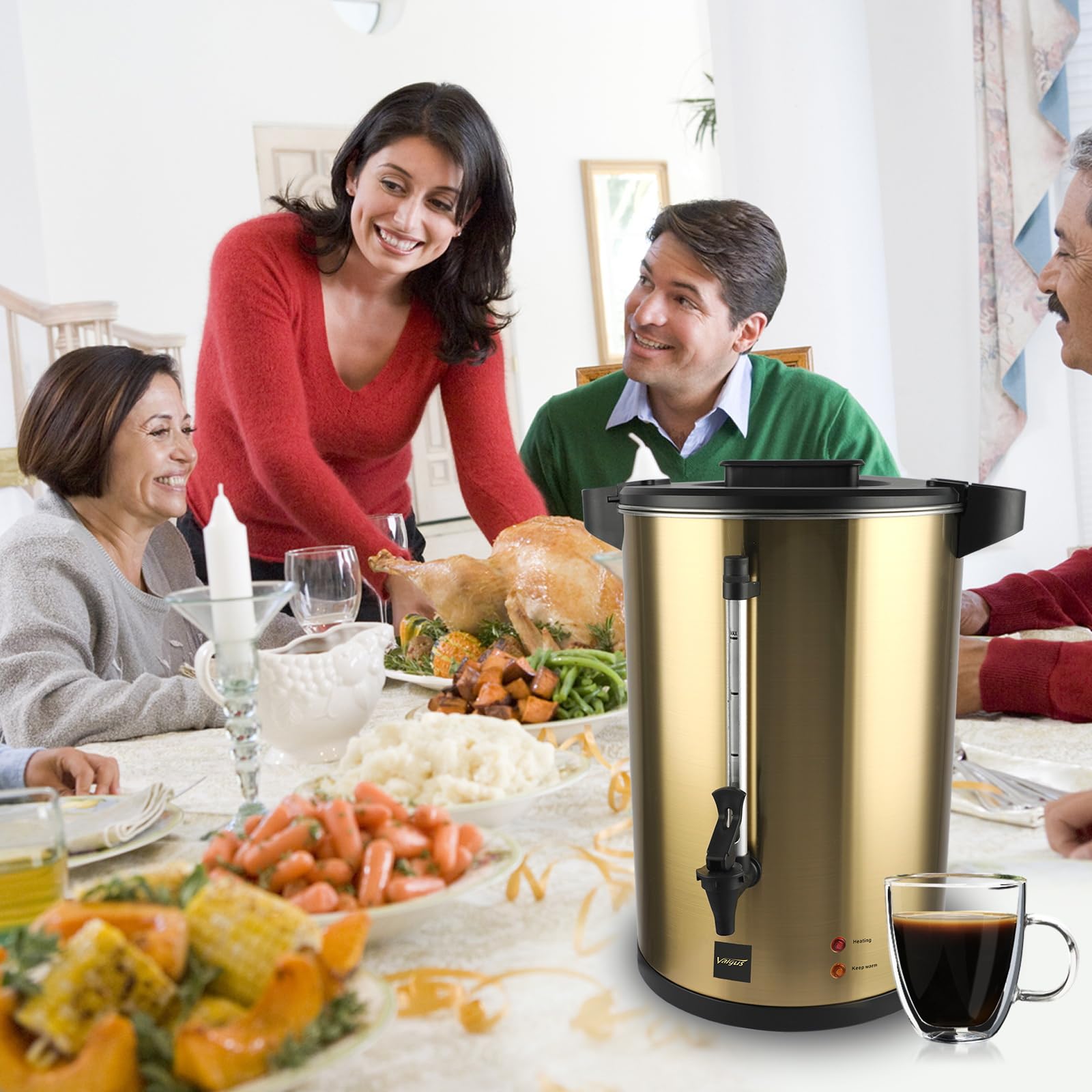 Valgus Kommerzielle Kaffee Urne 55 Tassen 8l Gold Doppelwandige Kommerzielle Edelstahl Kaffeemaschine mit professionellem Kaffeemaschine Wasser-Heizung für Catering Hochzeit Party
