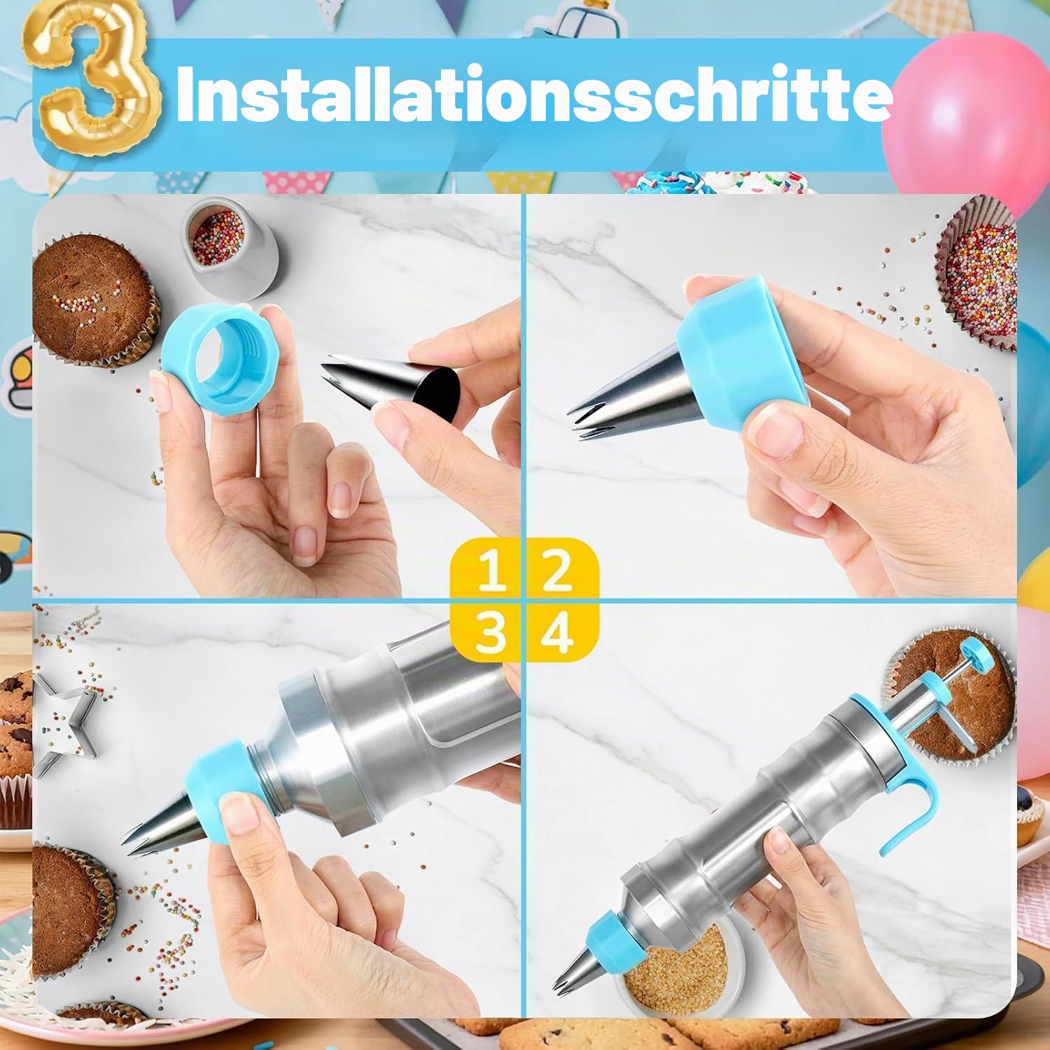 Kuchendekorationswerkzeug-Set, Spritzpistole, Zuckerguss-Spritztüllen, Kuchencreme-Dekorationswerkzeug, Edelstahl, einfaches Kuchendekorationsset, Ersatz für Spritzbeutel und Spritztüllen (Lila)