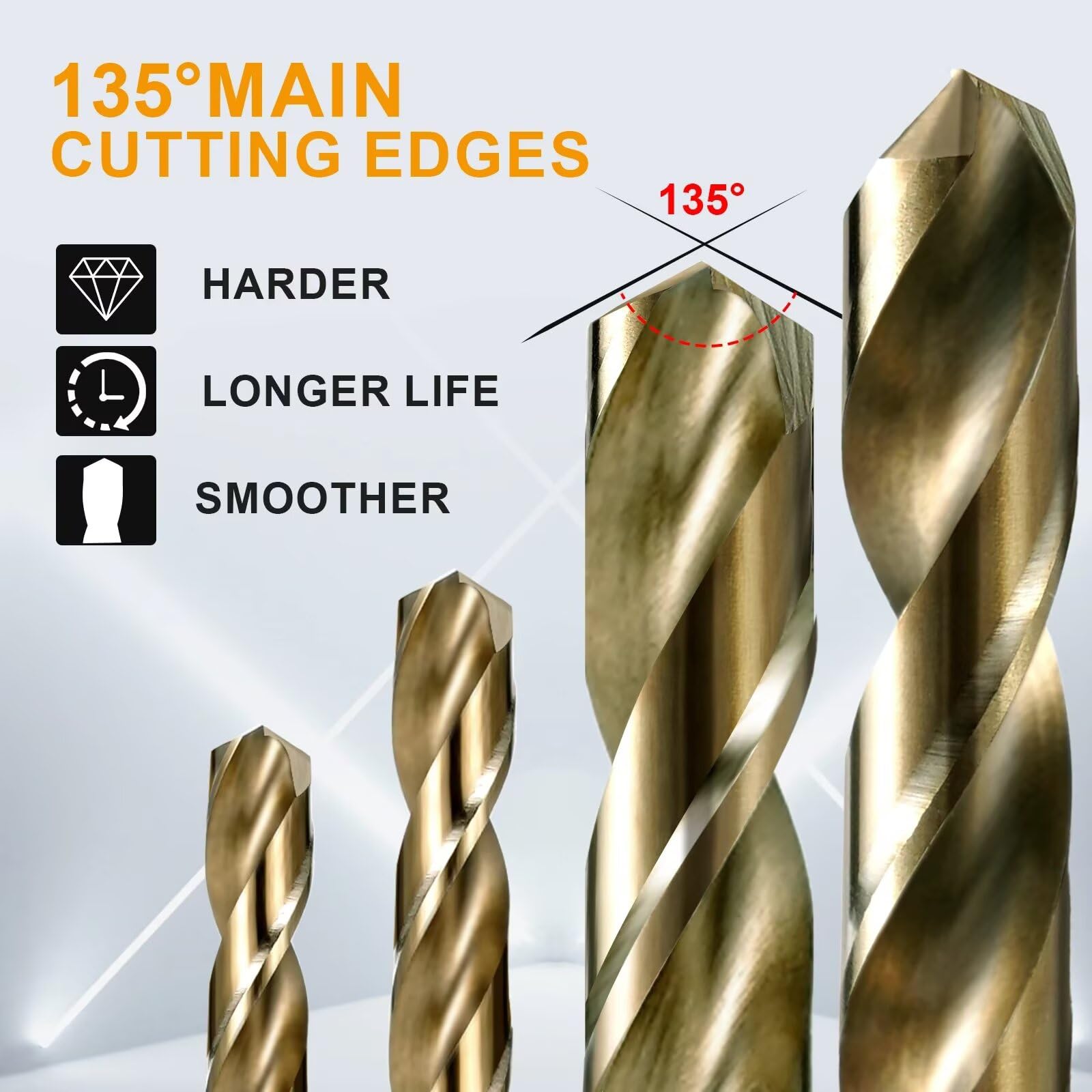 Set di 21 punte da trapano in cobalto da 1/16-3/8" M35 HSS Twist Jobber lunghezza per metallo temprato, acciaio inossidabile, ghisa e legno