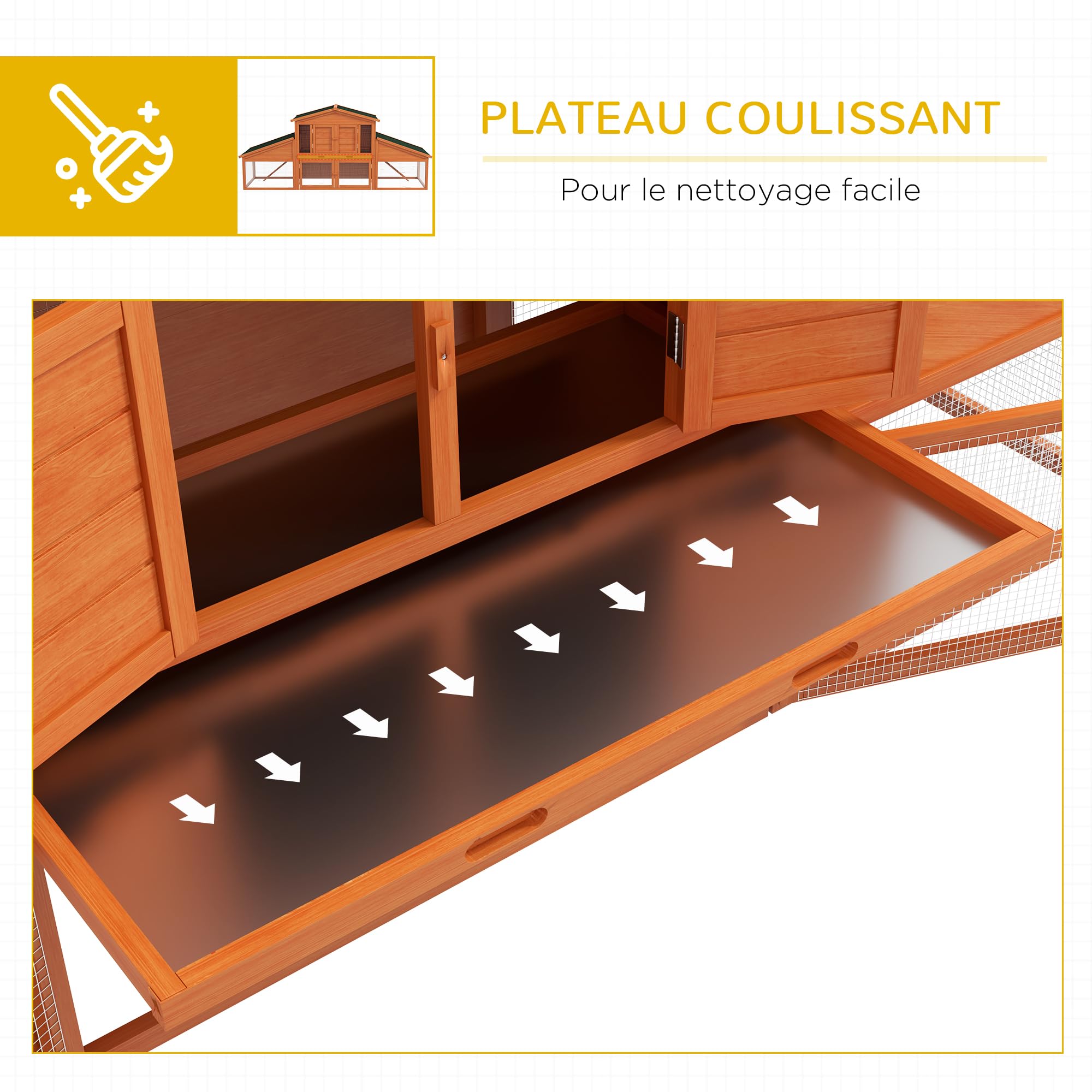 PawHut Cage à Lapins XXL 2 Étages Bois Massif Pin 2,25L x 0,70l x 1H m