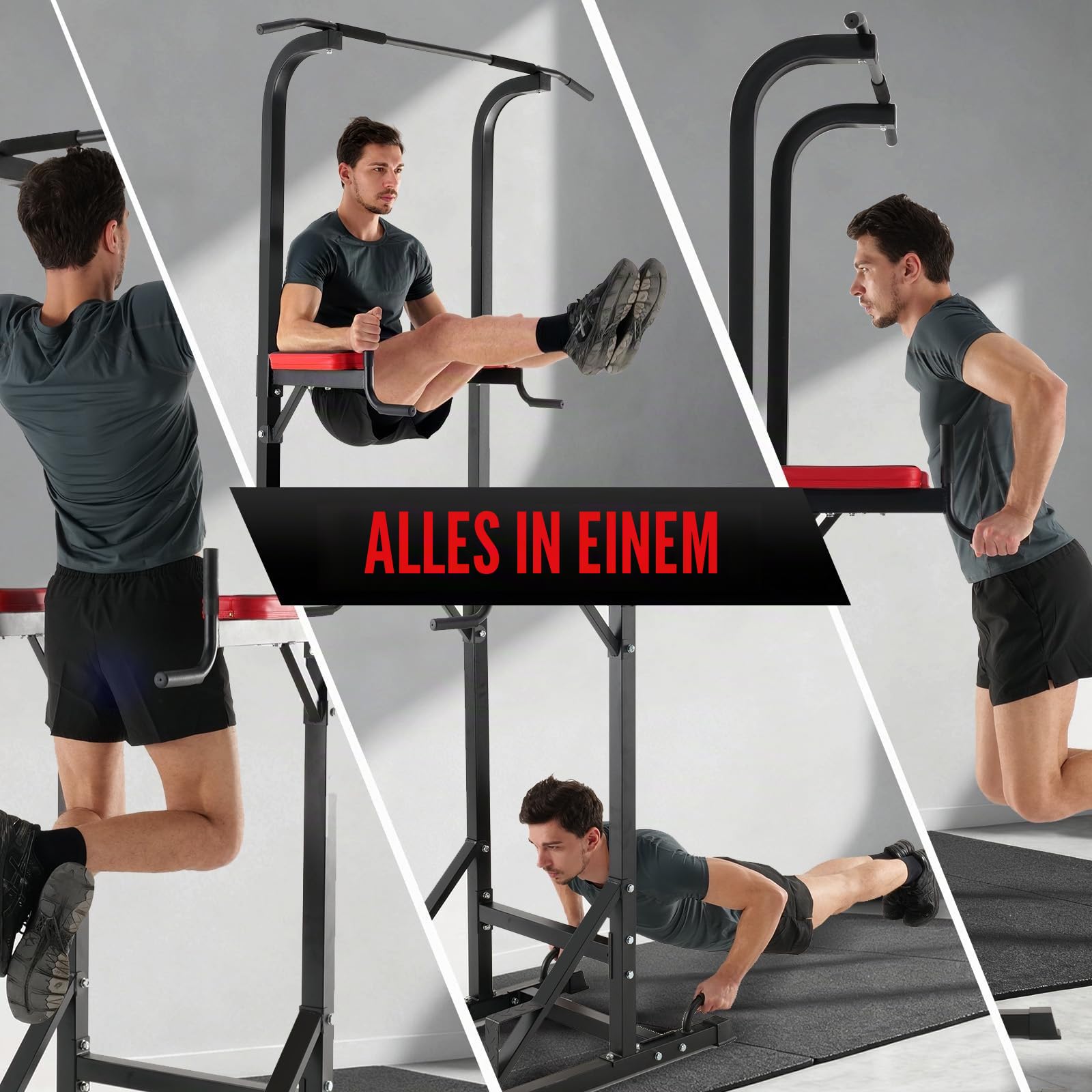 ISE Power Tower Klimmzugstange Freistehend Dip Station Multifunktionen Kraftturm für Klimmzugstation im Home-Gym Pull Up Station für Zuhause belastbar 120KG