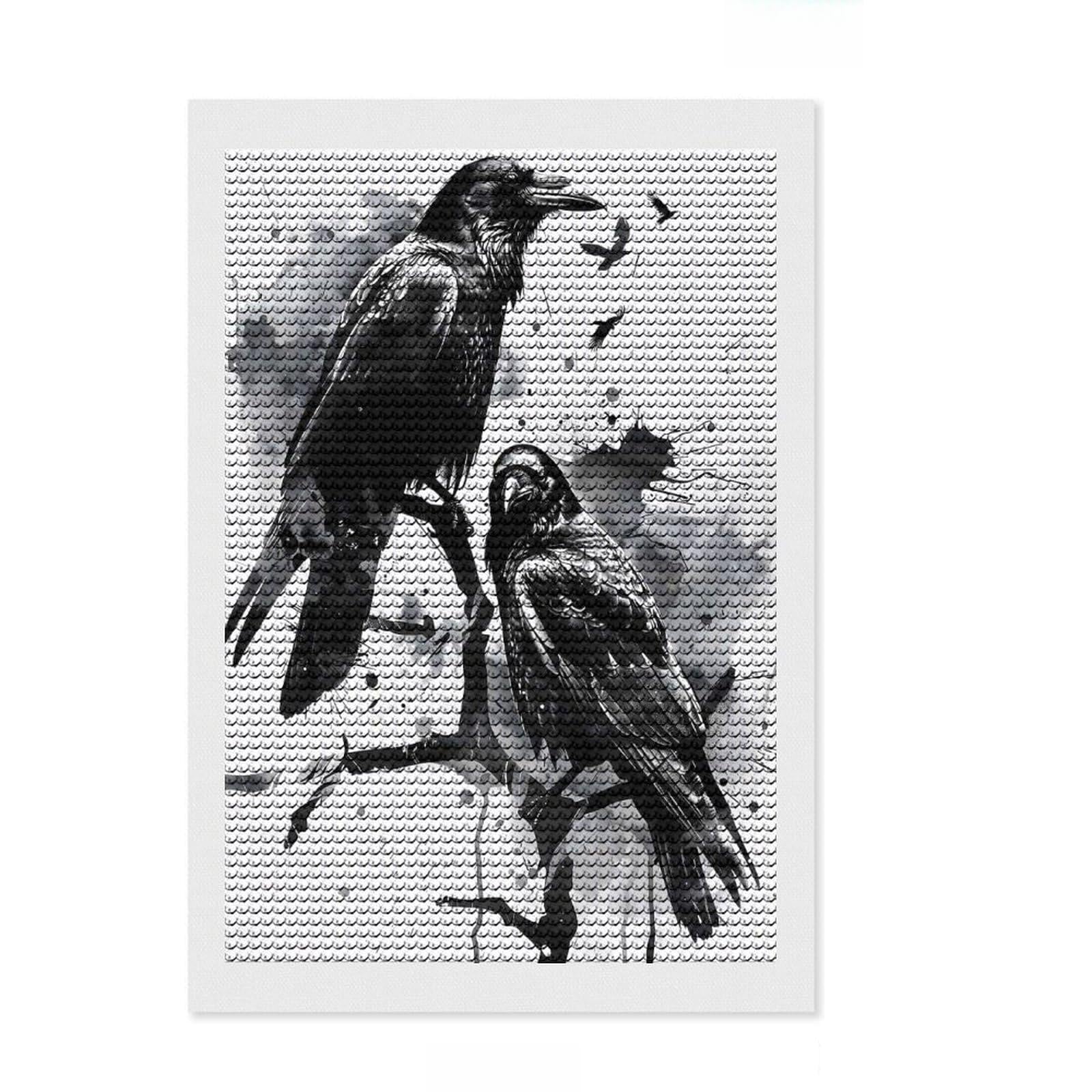 Junmoney Ravens Ink 5D Diamond Painting Kit 8"x12", for Women, Farmhouse Decor, Boho Decor, Thoughtful Present, Relaxing DIY