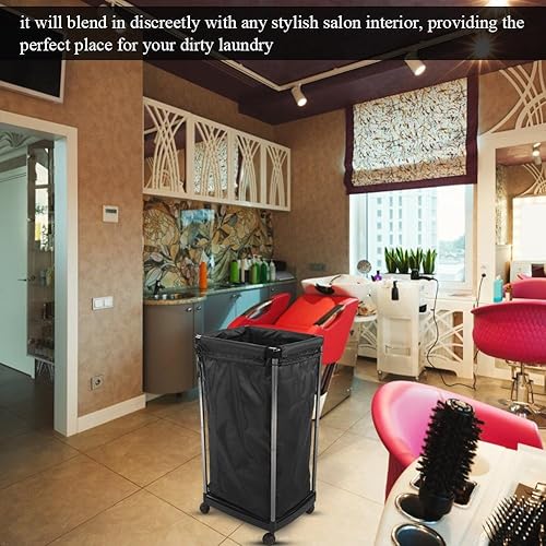 Miniatura 2 de Cesta de lavandería, carrito de lavandería móvil con ruedas, cesta de toalla de salón, cesta de toalla con diseño plegable para peluquería, belleza,