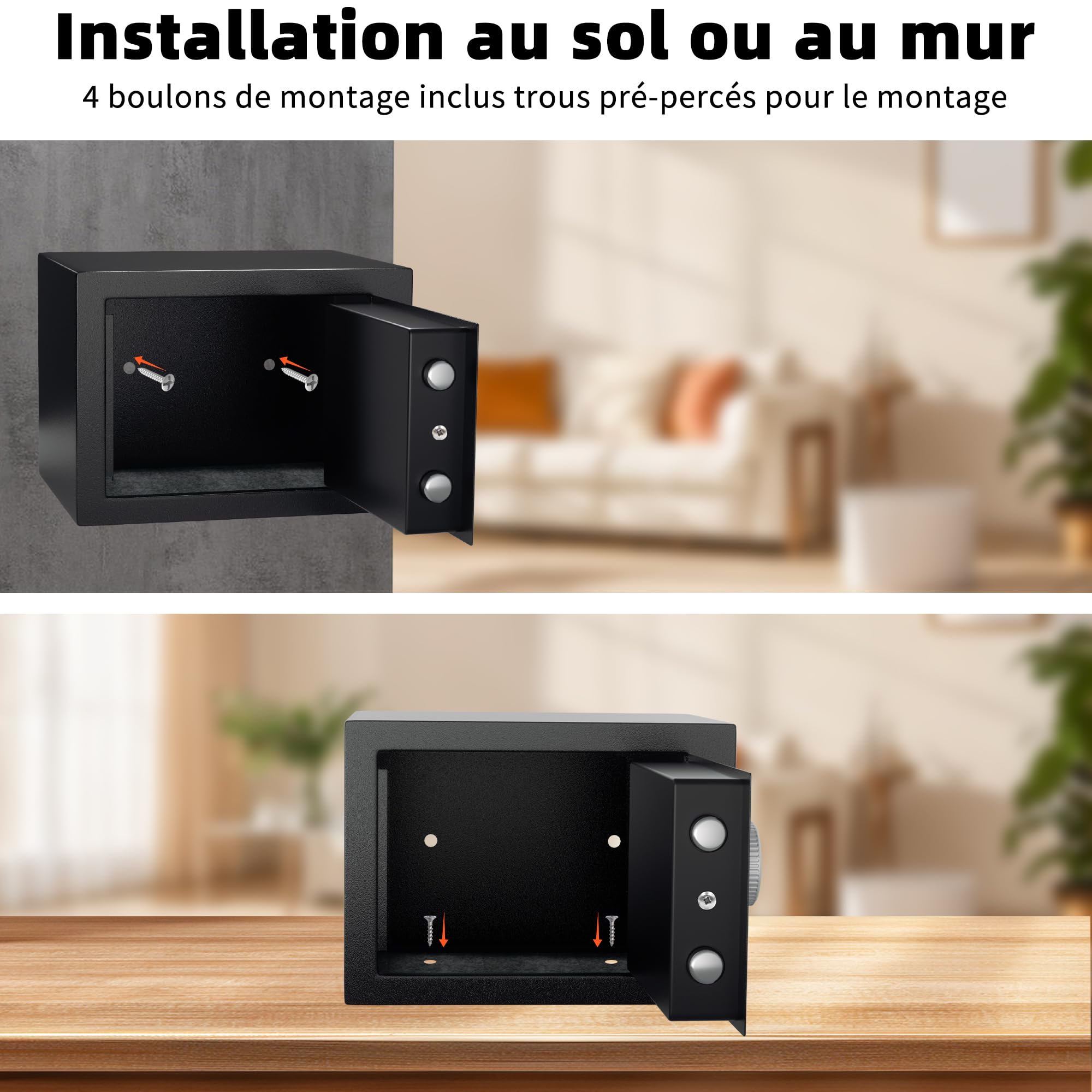 Petit Coffre Fort Électronique Numérique, Coffre-fort en Acier de 6.6L avec Serrure Électronique et 2 Clés, Coffre Fort Mural t pour Argent Bijoux Documents Noir