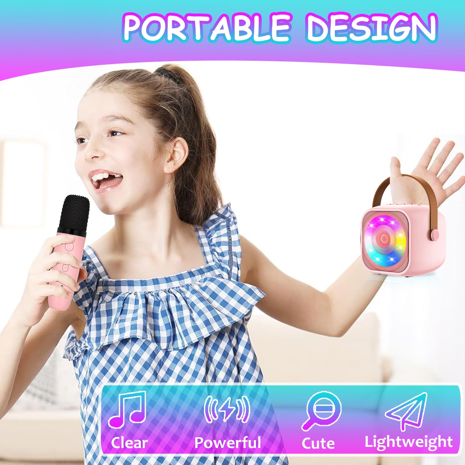 Macchina Karaoke con 1 Microfono, Karaoke Portatile Bambini con Altoparlante Bluetooth, Microfoni Wireless Giocattolo Elettronico per Cantare, Regalo Bambina per Party, Compleanni, Feste