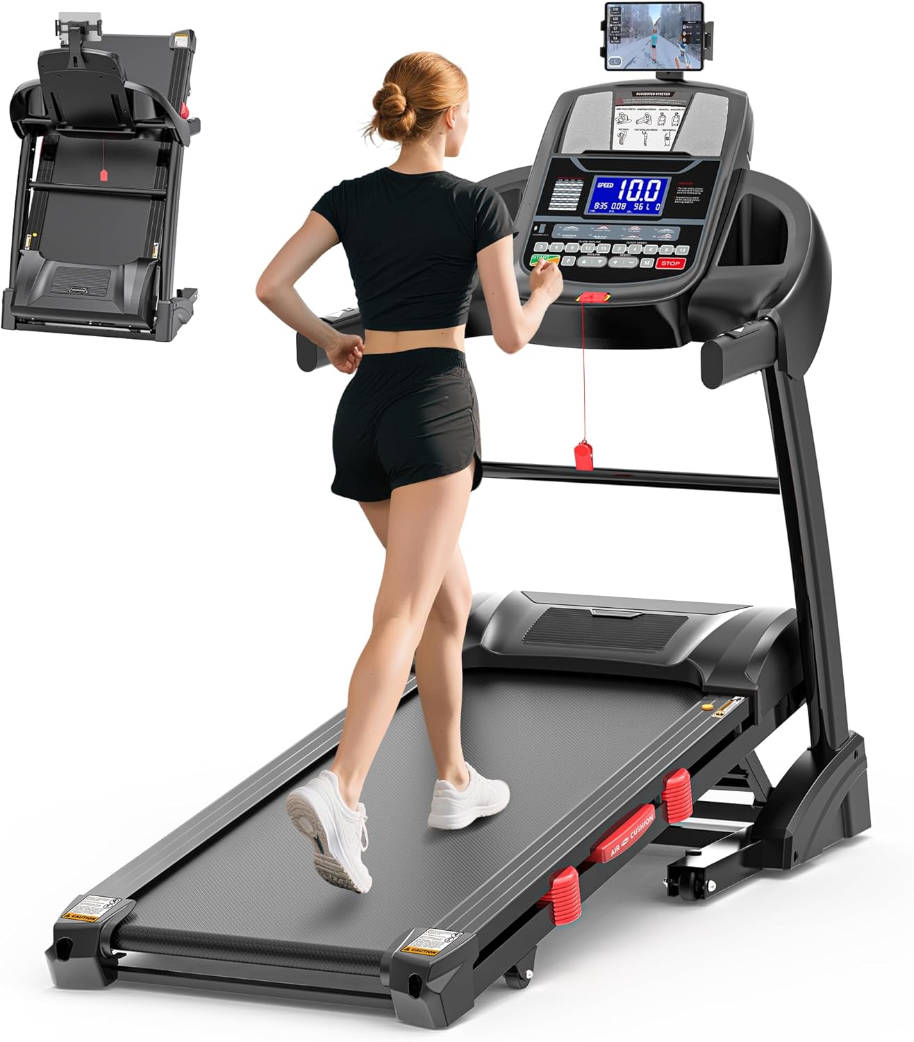 5.0HP Folding Treadmill with 15% Auto Incline –Treadmills for Home with 6 Shock Absorption, 400lb Capacity, 10MPH, Bluetooth App Control, LCD Display & Speakers – Home Gym Running Machine