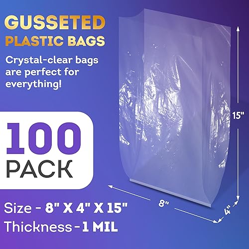 Vista 95 de APQ Bolsas de Polietileno con Fuelle 1 Mil Transparente/10" x 6" х 20