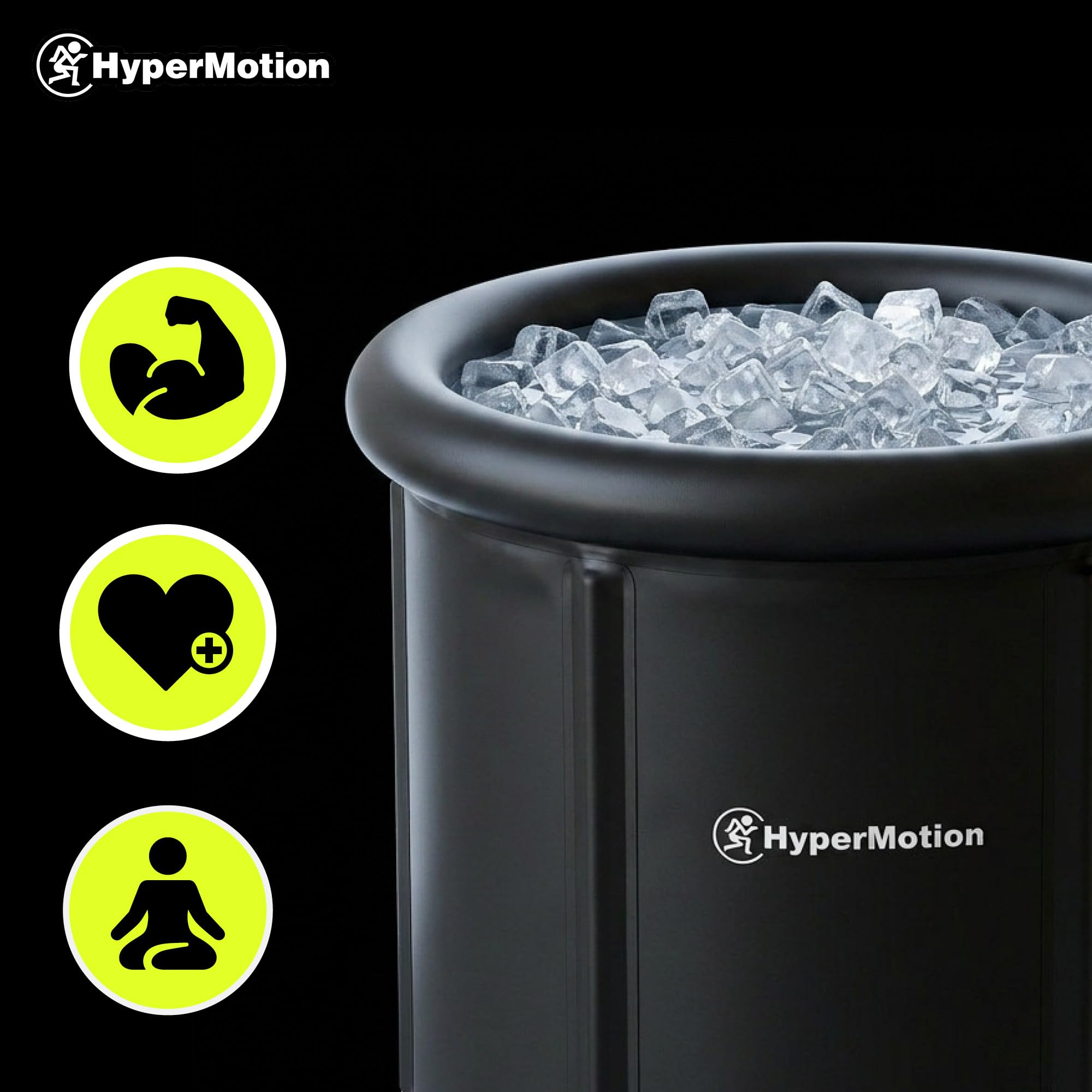 HyperMotion Bañera Morsada 330 L Plegable Cold Plunge Negra | Cuchara de hielo portátil con tapa aislante térmica, bomba, bolsa de transporte, desagüe y cojín de asiento