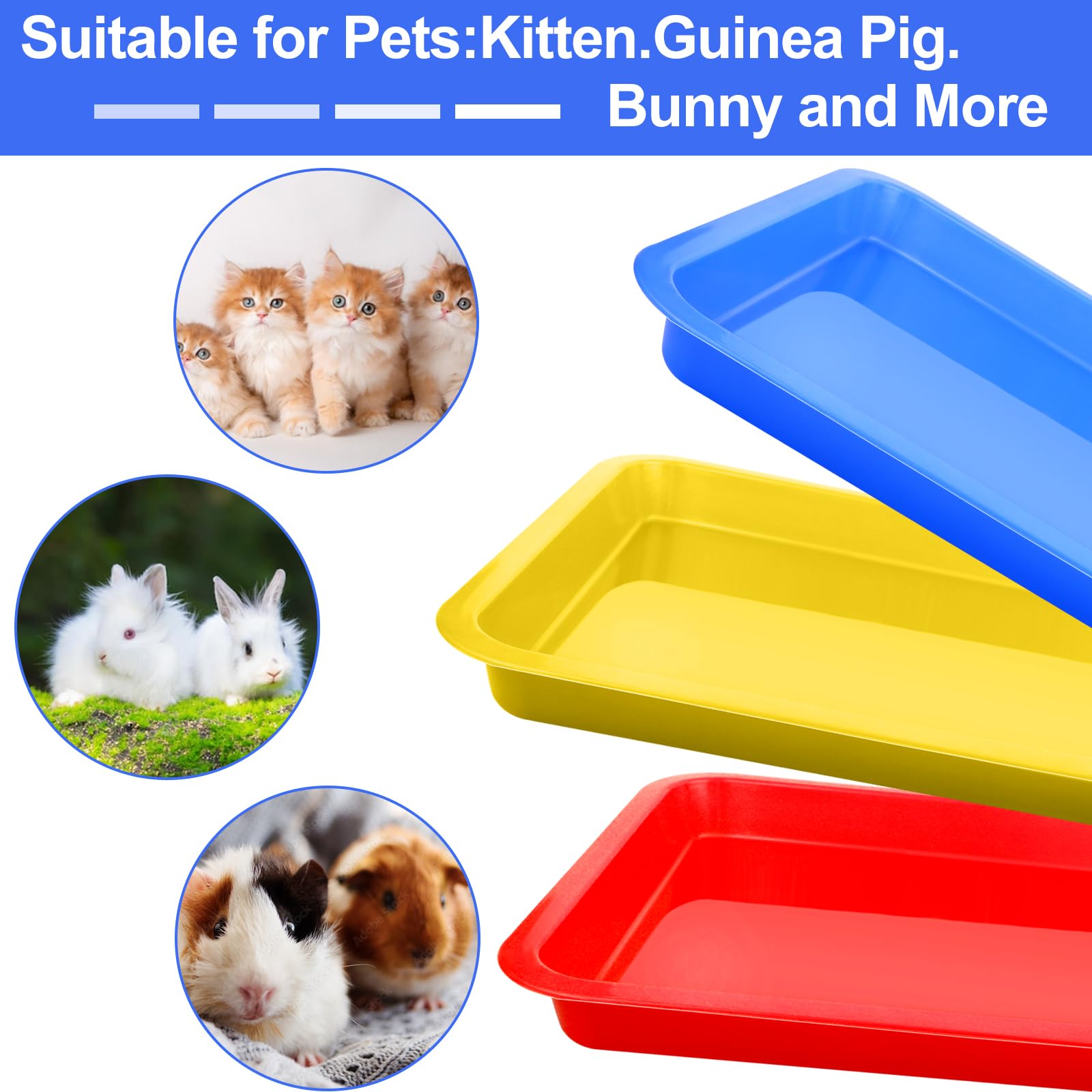 5 Katzentoiletten, Mittelgroß, Niedriger Einstieg – 38 X 26,5 X 4 Cm, Kunststoff, Für Kätzchen, Kaninchen, Meerschweinchen