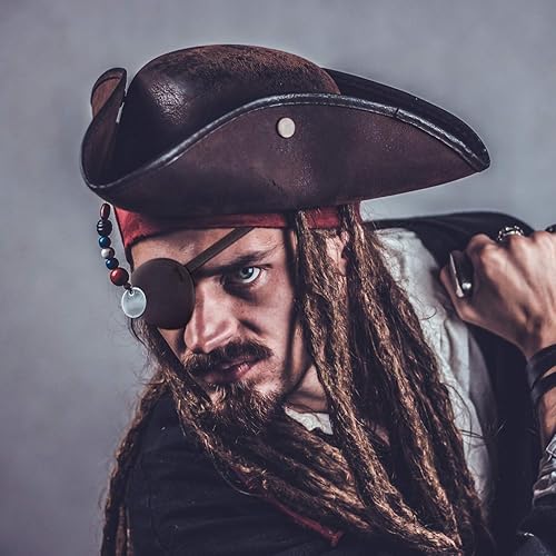 Miniatura 8 de CLISPEED Parche para ojos de pirata, 2 unidades, parches de calavera de un ojo negro, máscaras de ojos de capitán pirata de seda, para Halloween,