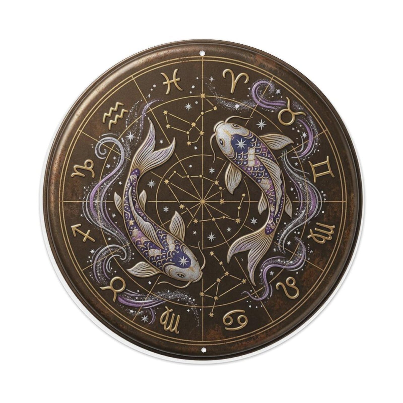 Star Map Observatory Koi Fish Metal Tin Sign Plaque Wall Decor for Cafe, Club Bar, Office, Home Garden Round Metal Poster 8x8Inch