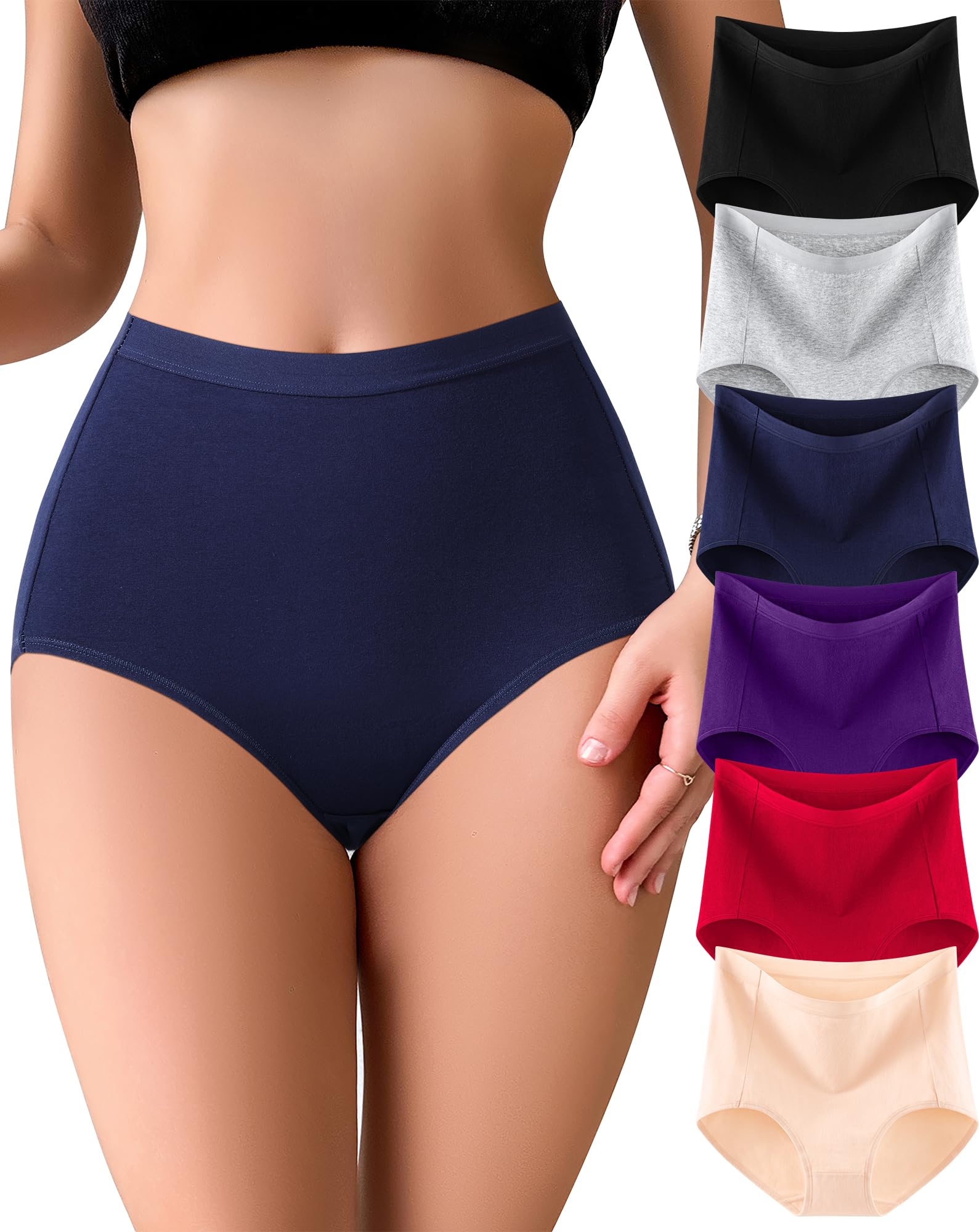 Envlon Womens Cotton Underwear High Waisted Panties Soft Stretch Full Coverage Postpartum Ladies Briefs Multi Pack